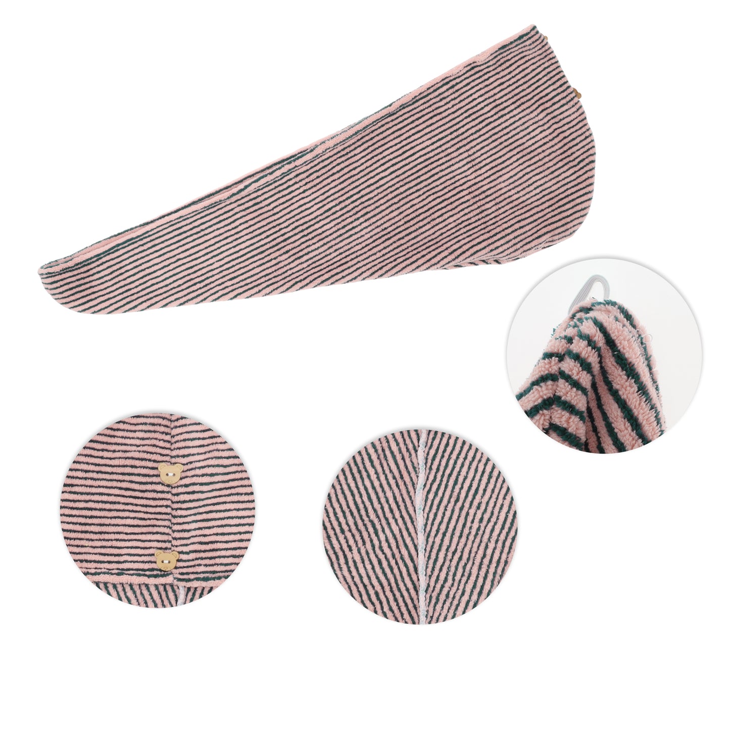 1 Pc Women Soft Pinstripe Hair Towel Drying Wrap for Bathroom Pink
