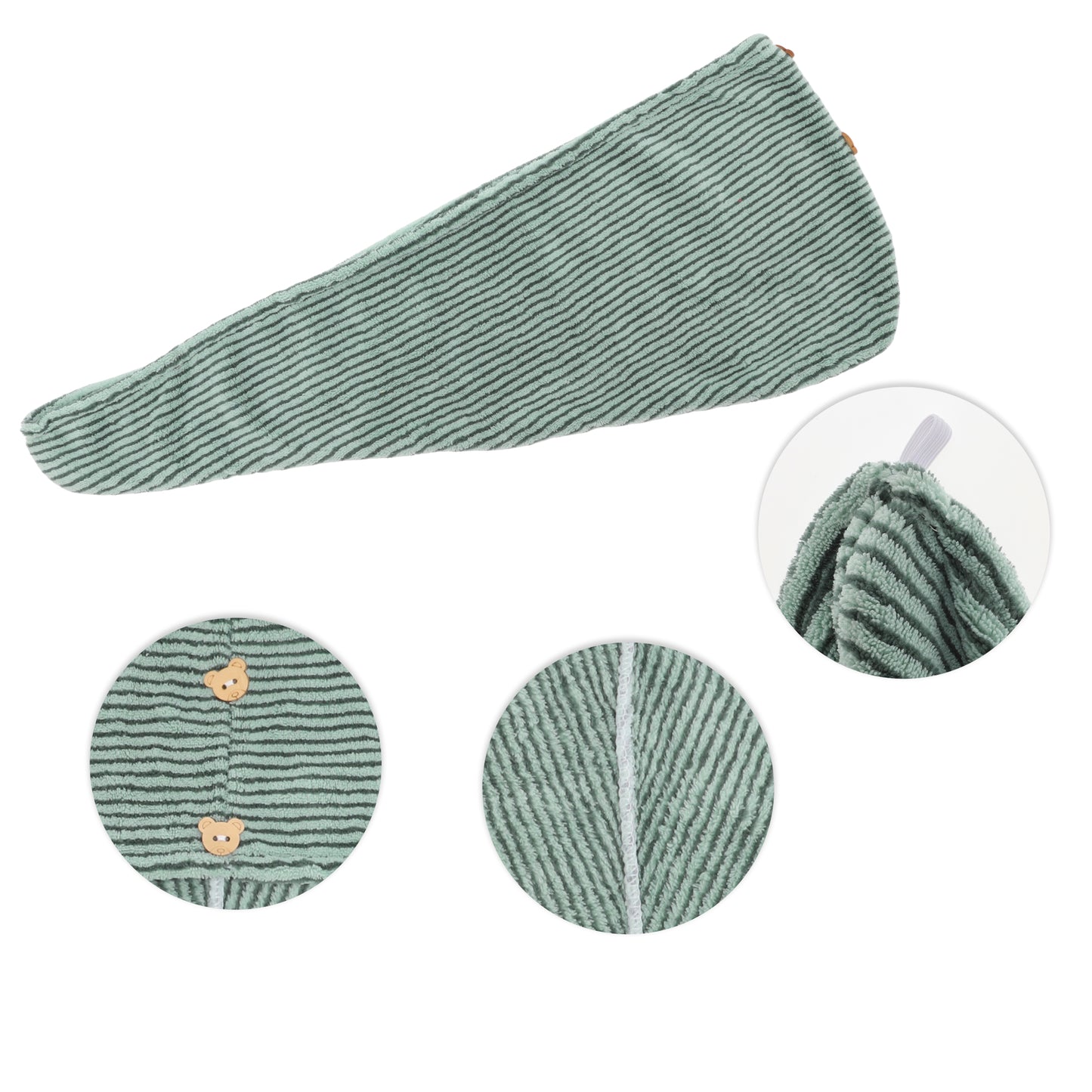 1 Pc Women Soft Pinstripe Hair Towel Drying Wrap for Bathroom Green