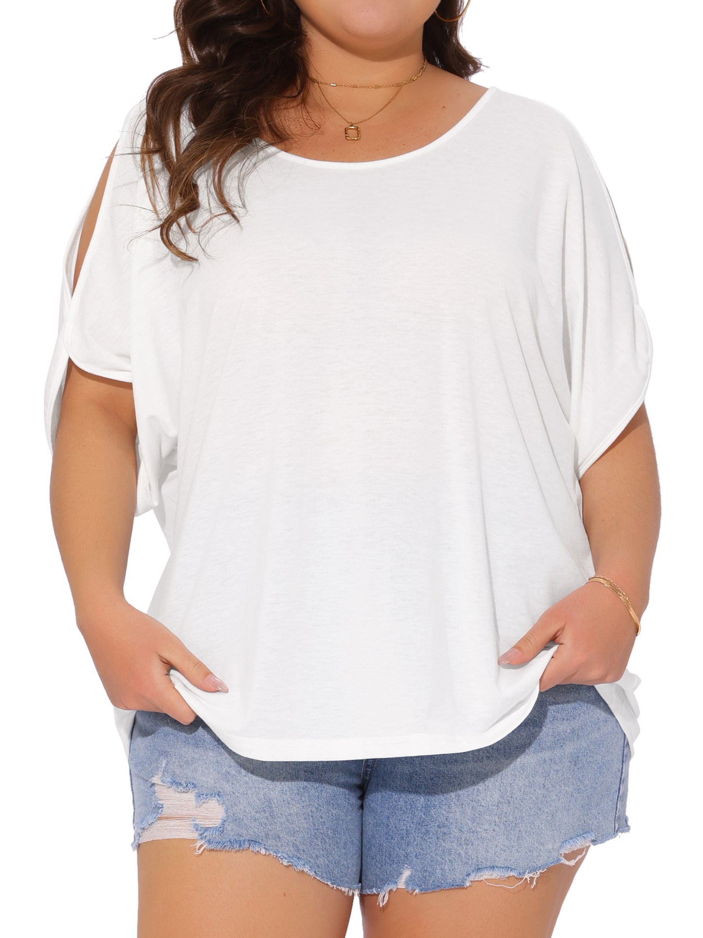Women Plus Size Tops Cold Shoulder Short Sleeve Top Summer Loose Tee