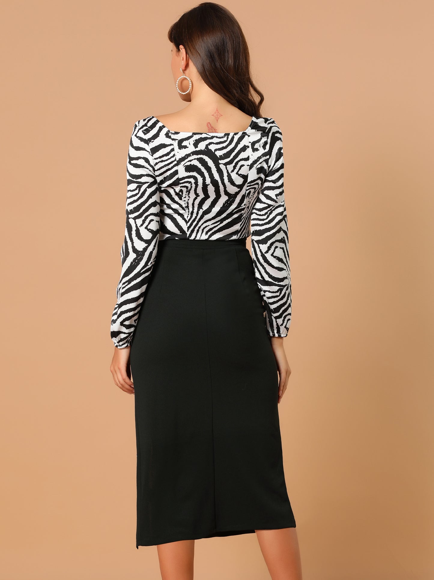 Women's Elastic Waist High Slit Skirts Solid Color Causal Button Decor A-Line Midi Skirt