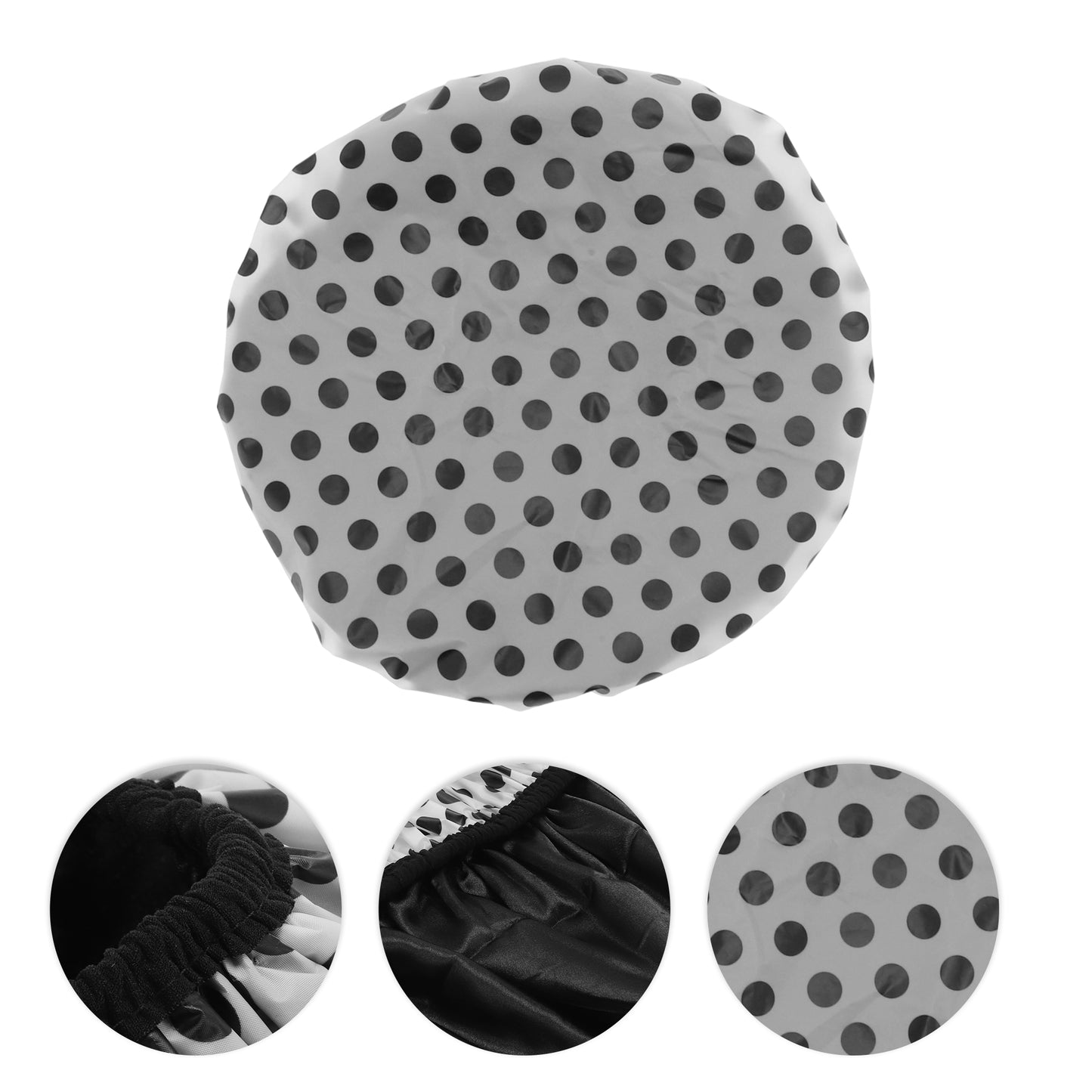 1 Pc Women Dots Shower Cap for Bathroom Hotel Travel Black