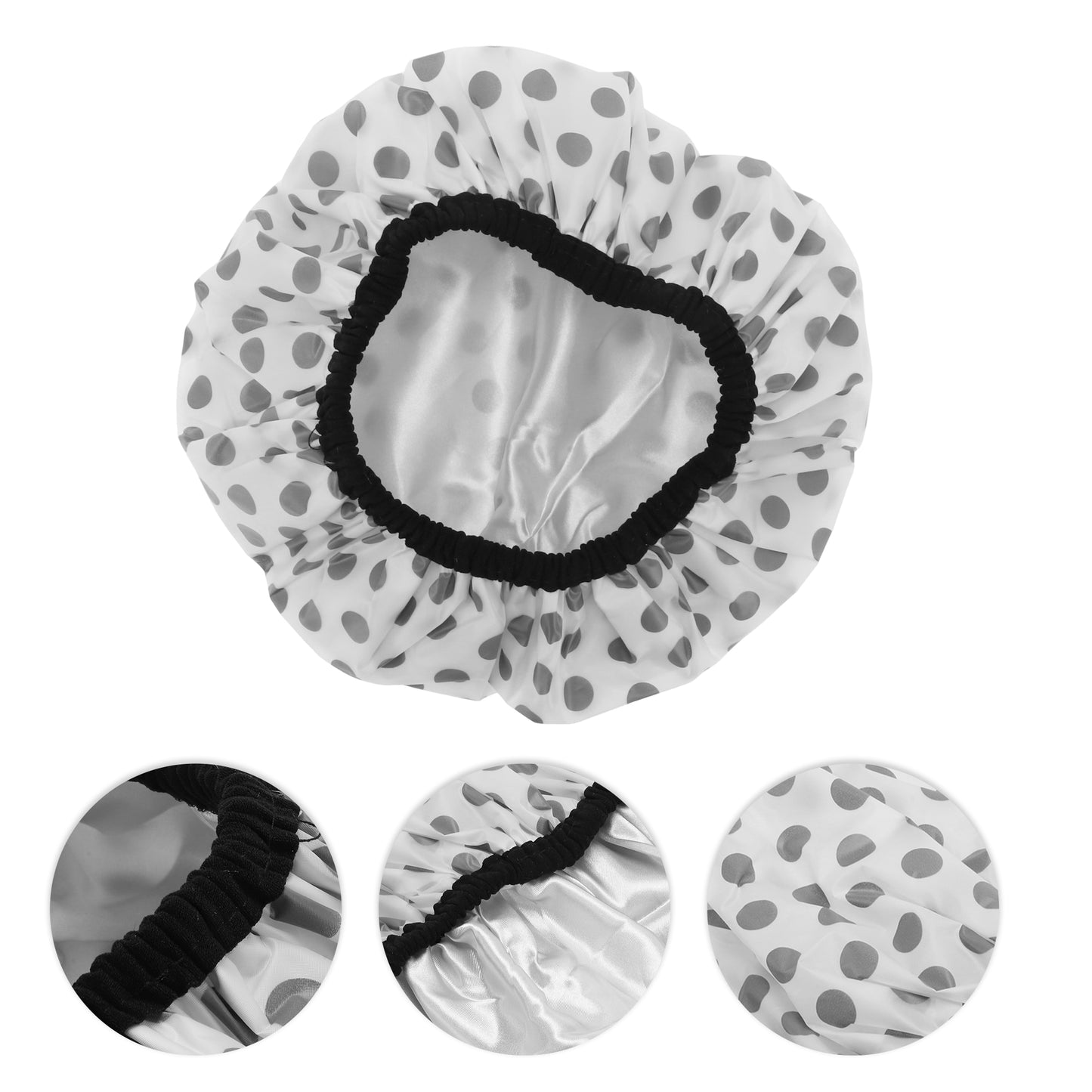 1 Pc Women Dots Shower Cap for Bathroom Hotel Travel Gray
