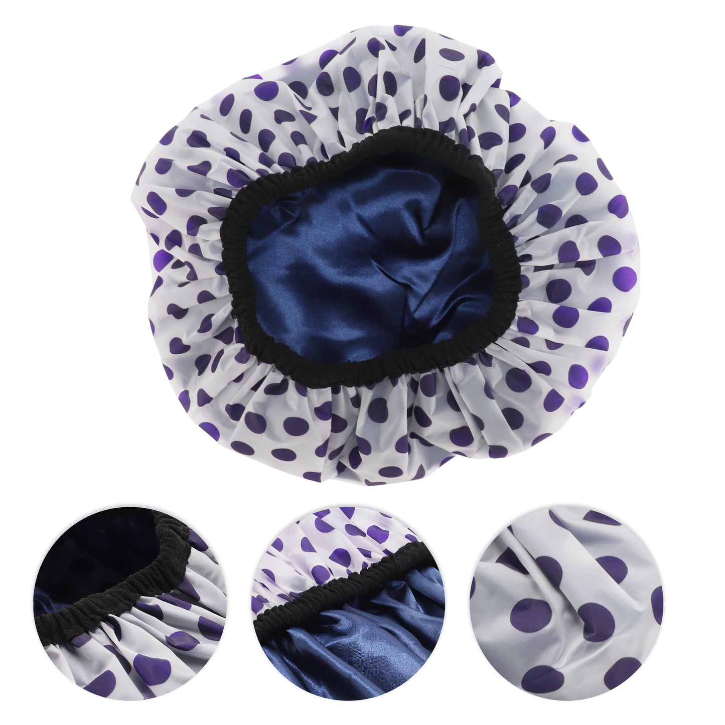 1 Pc Women Dots Shower Cap for Bathroom Hotel Travel Deep Purple