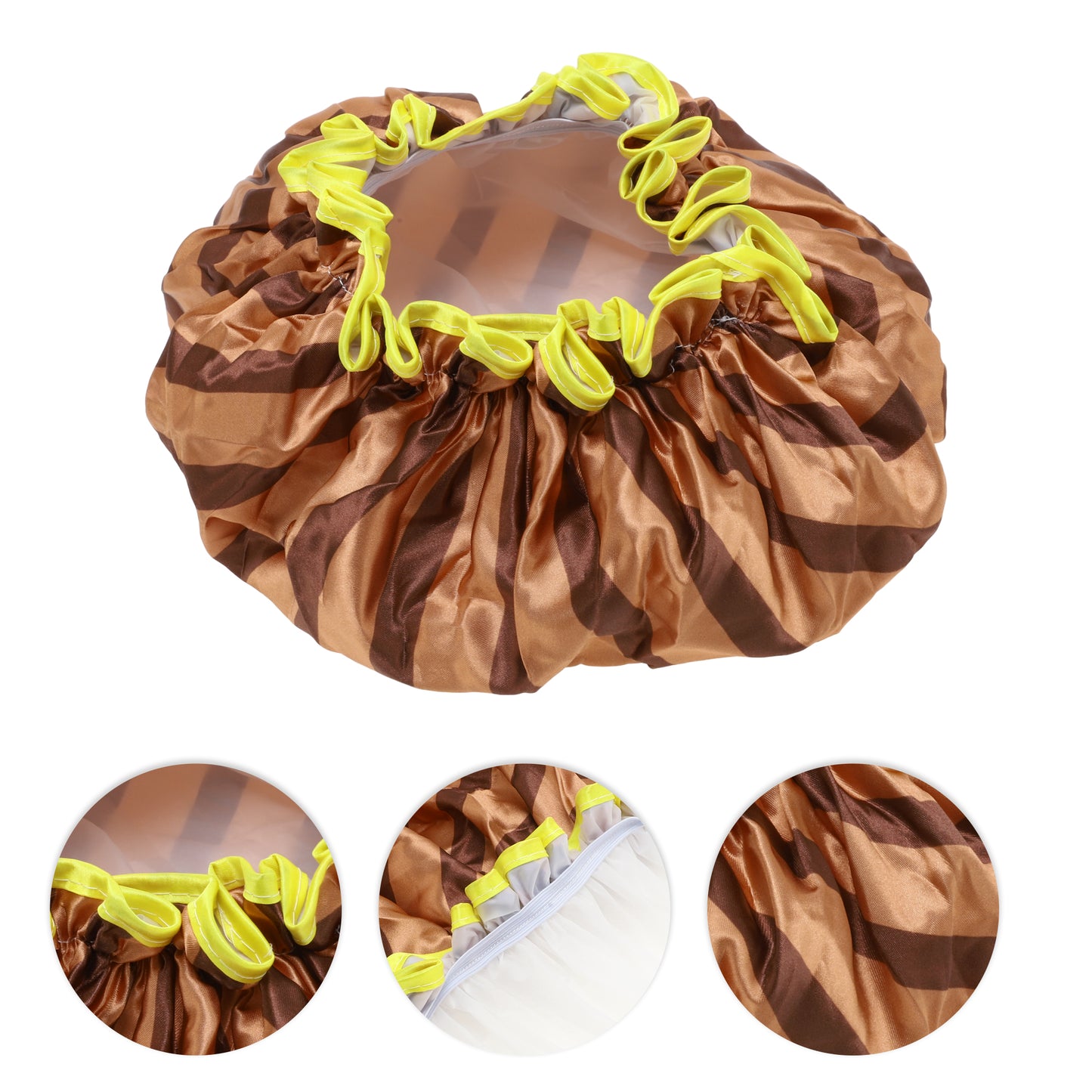 1 Pc Women Durable Stripe Shower Cap for Bathroom Vacation Travel Coffee Color