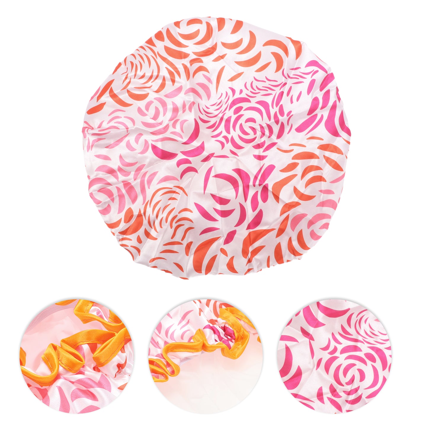 1 Pc Waterproof Stripe Shower Cap for Bathroom Vacation Hotel Travel Orange