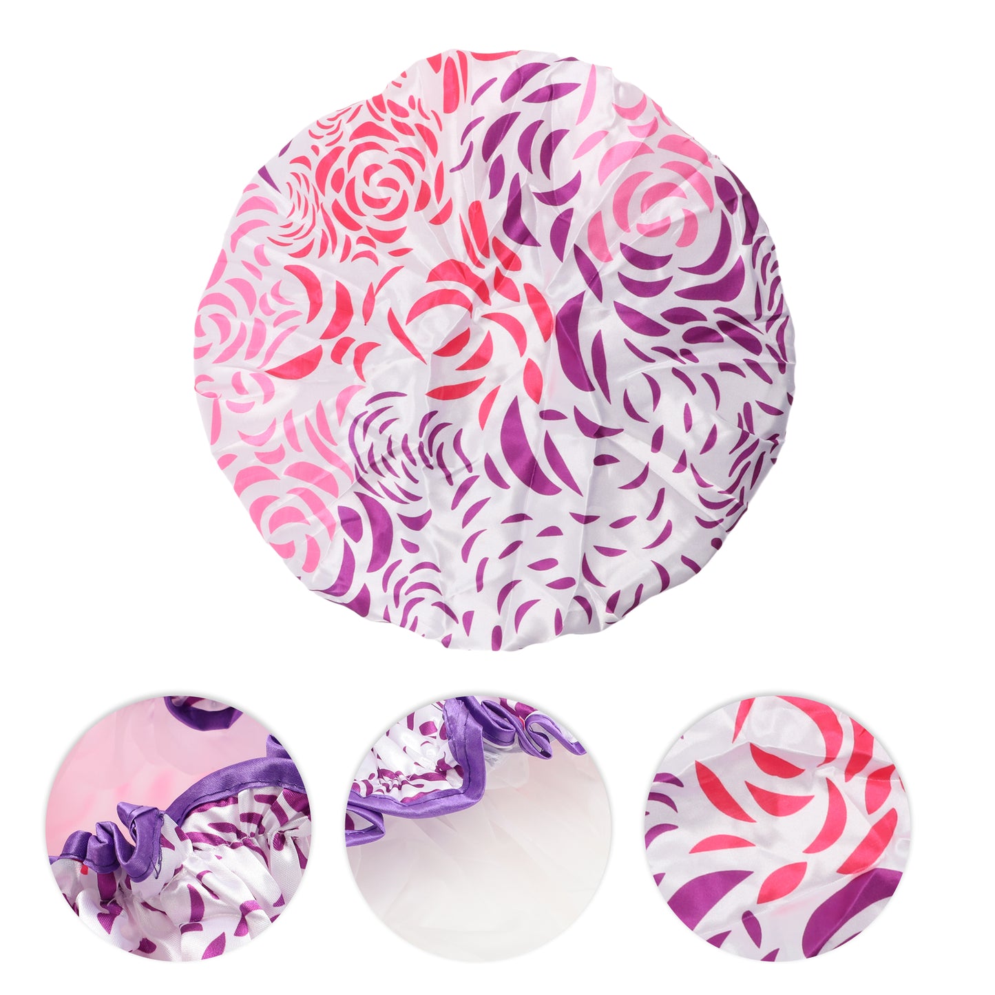 1 Pc Waterproof Stripe Shower Cap for Bathroom Vacation Hotel Travel Purple