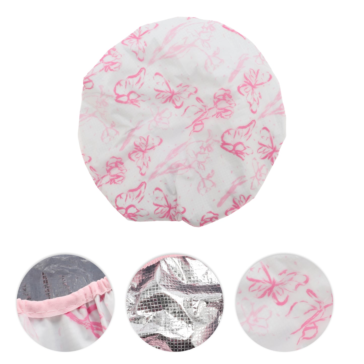 1 Pc Women Durable Floral Shower Cap for Bathroom Vacation Hotel Travel Pink