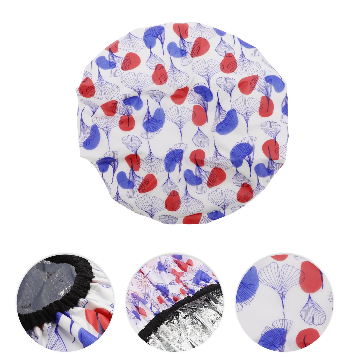 1 Pc Women Durable Flowers Shower Cap for Bathroom Vacation Hotel Travel Red Blue