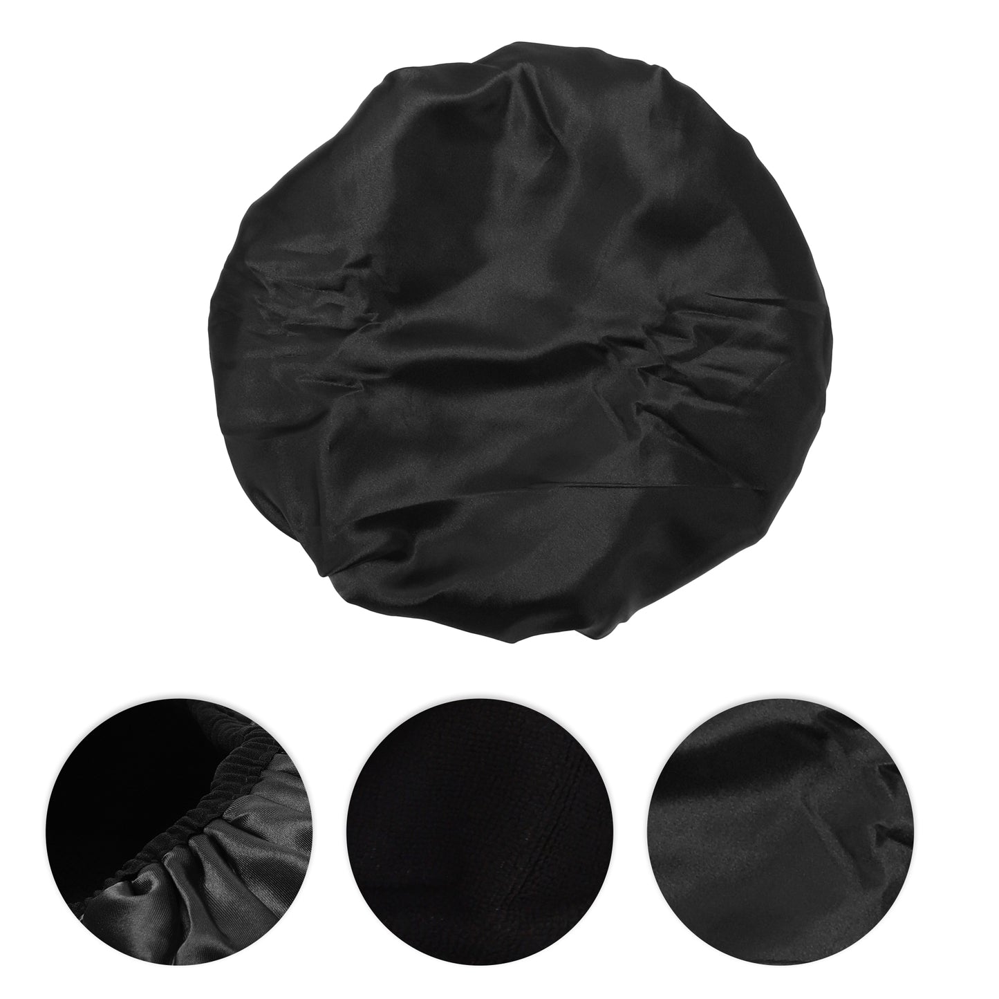 Women Durable Solid Color Shower Cap for Bathroom Vacation Hotel Travel Black