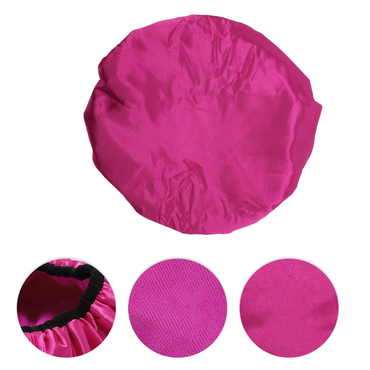 Women Durable Solid Color Shower Cap for Bathroom Vacation Hotel Travel Rose Red