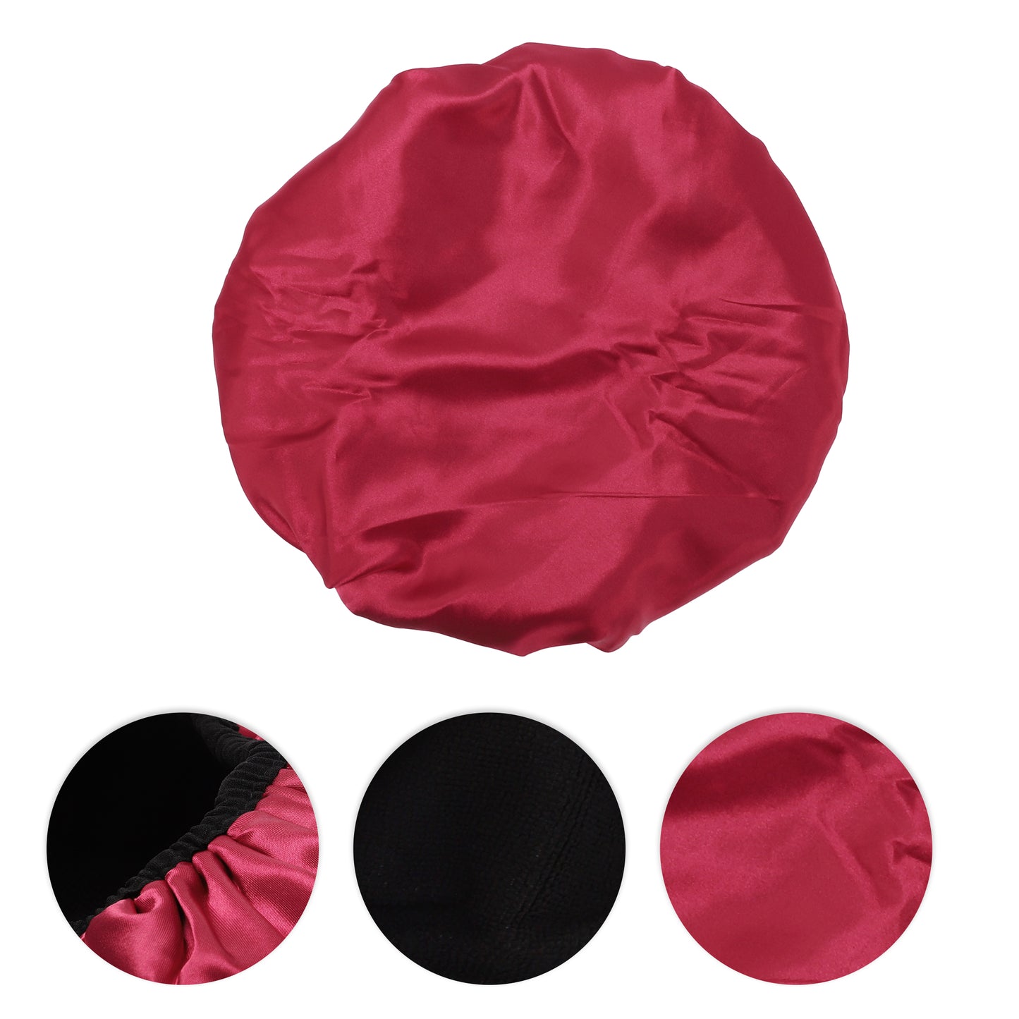 Women Durable Solid Color Shower Cap for Bathroom Vacation Hotel Travel Red