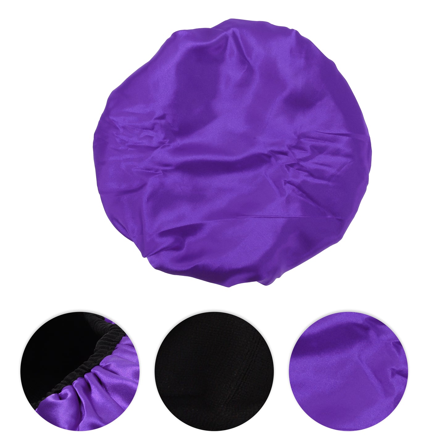 Women Durable Solid Color Shower Cap for Bathroom Vacation Hotel Travel Purple