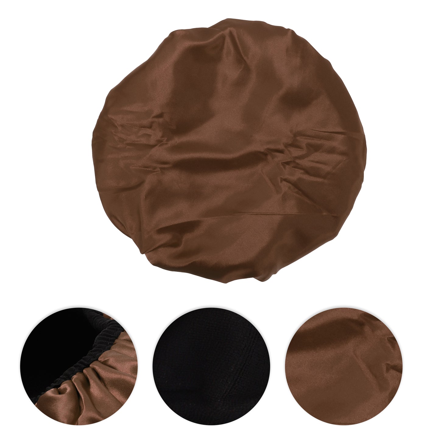 Women Durable Solid Color Shower Cap for Bathroom Vacation Travel Coffee Color