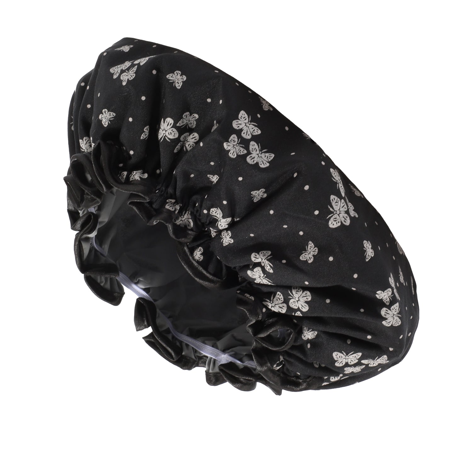 1 Pc Women Double Layer Butterfly Shower Cap for Bathroom Vacation Travel Black