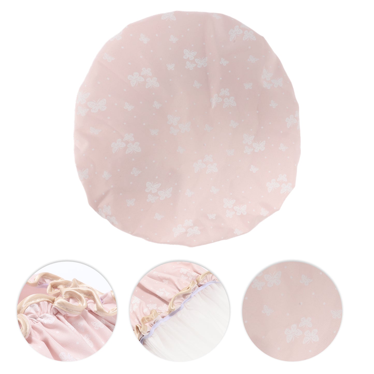 1 Pc Women Double Layer Butterfly Shower Cap for Bathroom Vacation Travel Pink