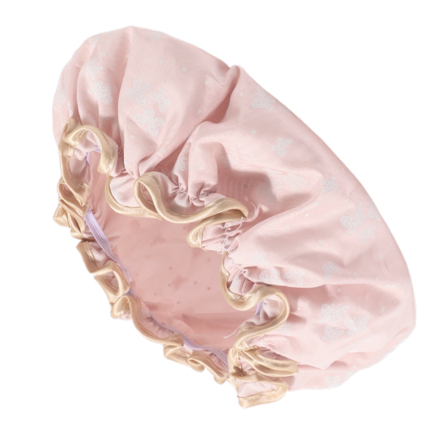 1 Pc Women Double Layer Butterfly Shower Cap for Bathroom Vacation Travel Pink