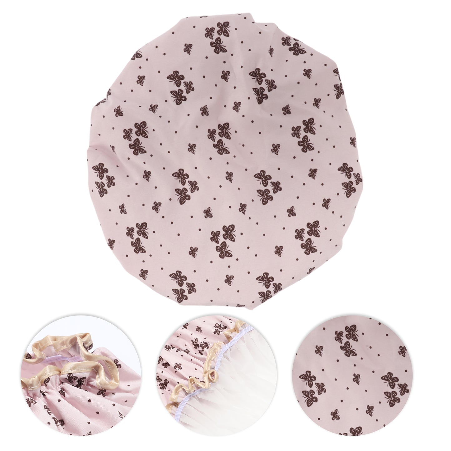 1 Pc Women Double Layer Butterfly Shower Cap for Bathroom Vacation Light Pink