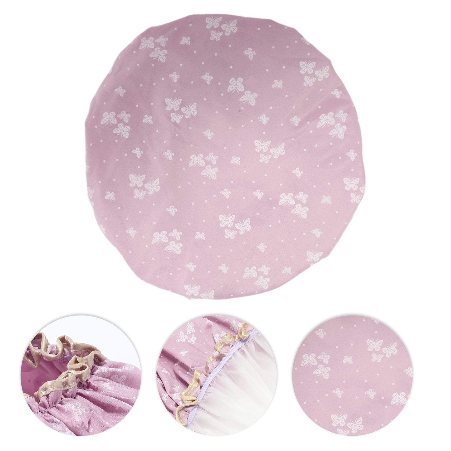1 Pc Women Double Layer Butterfly Shower Cap for Bathroom Vacation Deep Pink