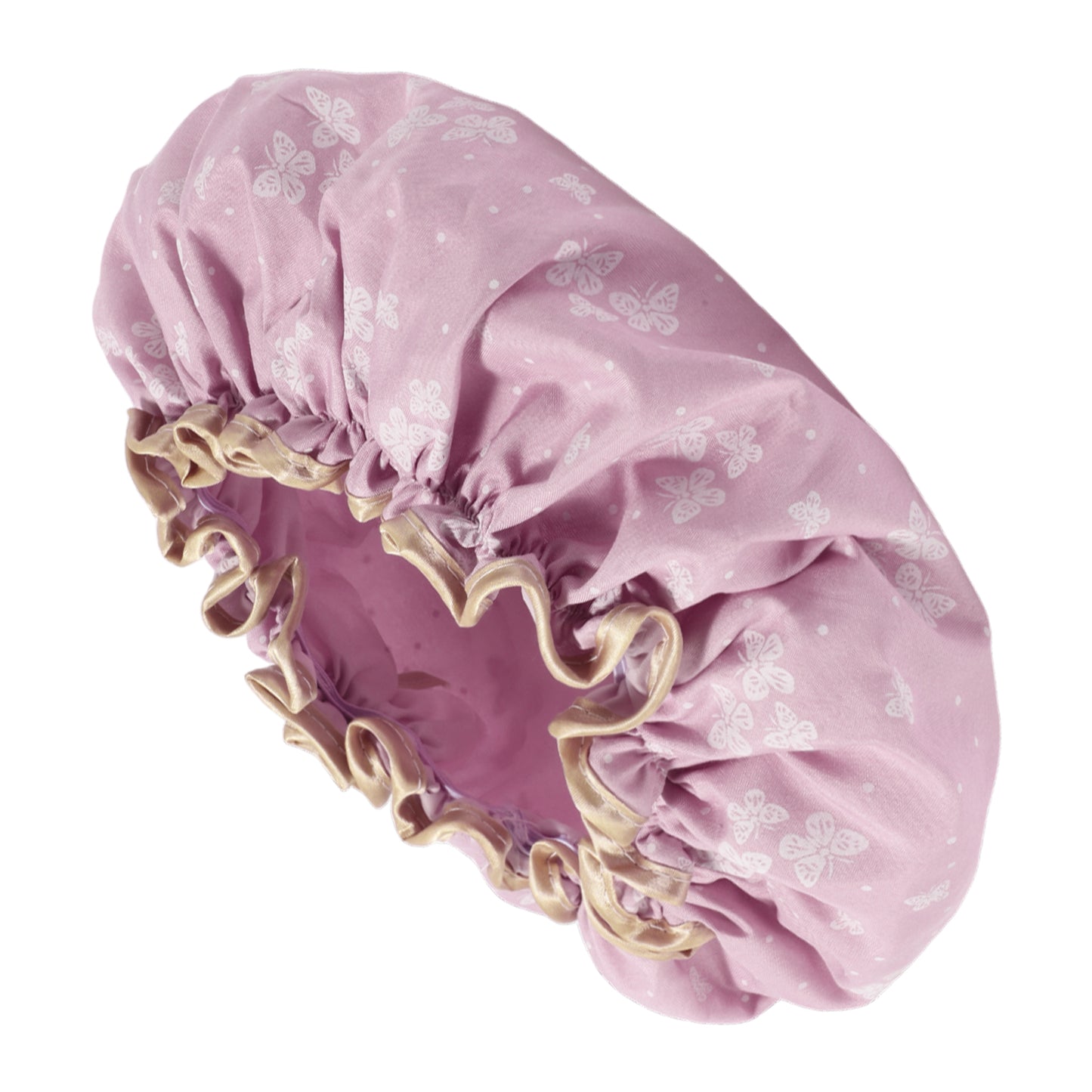 1 Pc Women Double Layer Butterfly Shower Cap for Bathroom Vacation Deep Pink