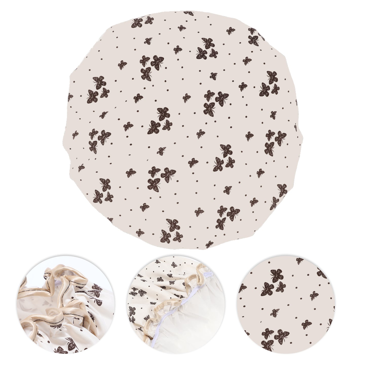 1 Pc Women Double Layer Butterfly Shower Cap for Bathroom Vacation Travel White