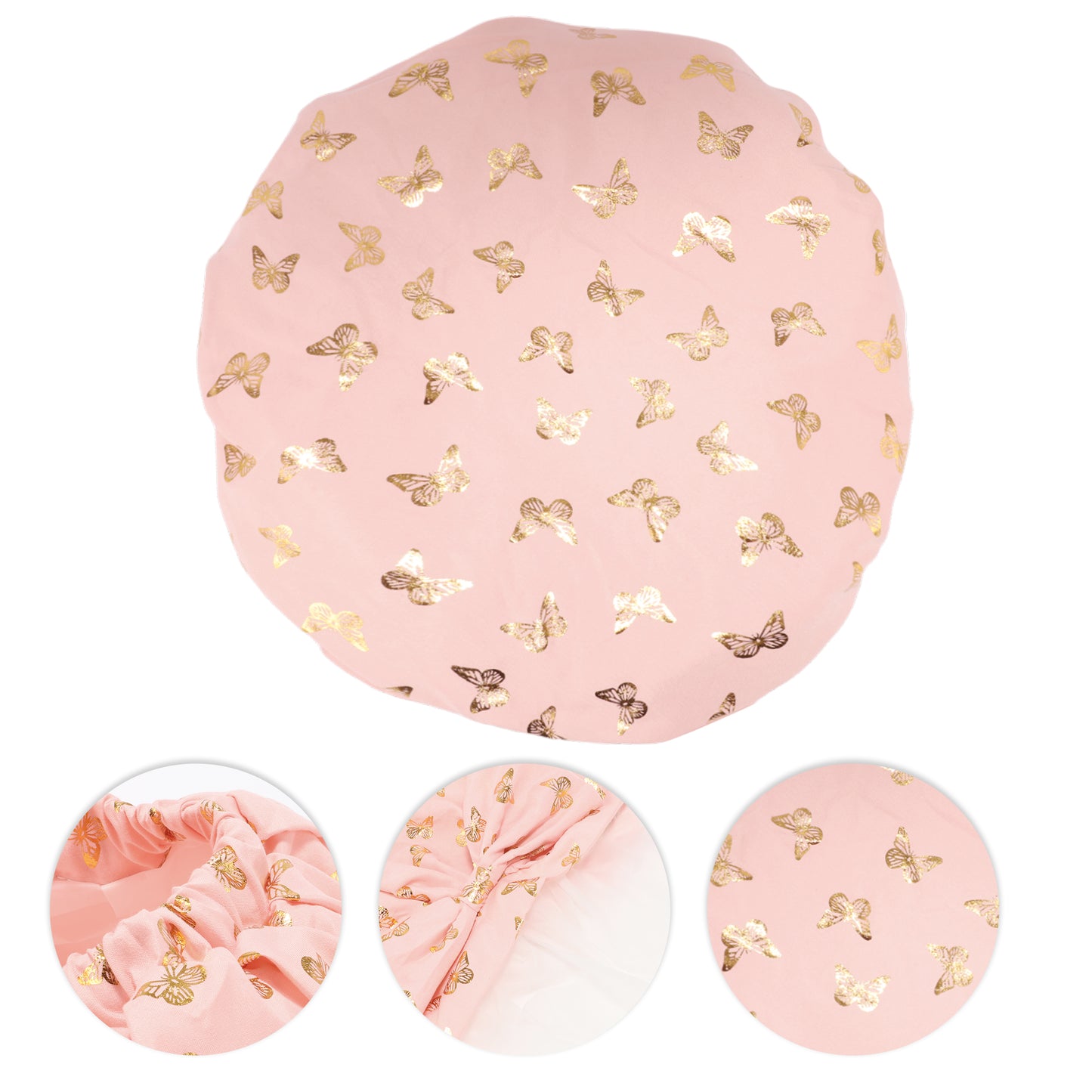 1 Pc Women Double Layer Gilded Bow Shower Cap for Bathroom Vacation Travel Orange