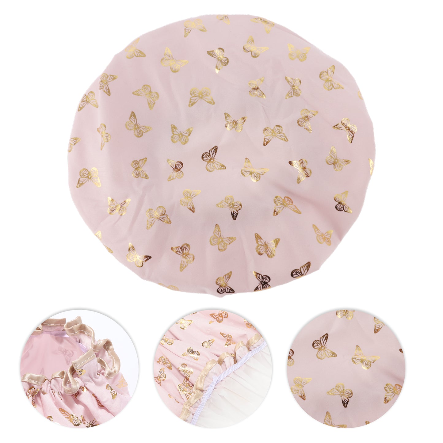 1 Pc Women Double Layer Gilded Butterfly Shower Cap for Bathroom Vacation Deep Pink