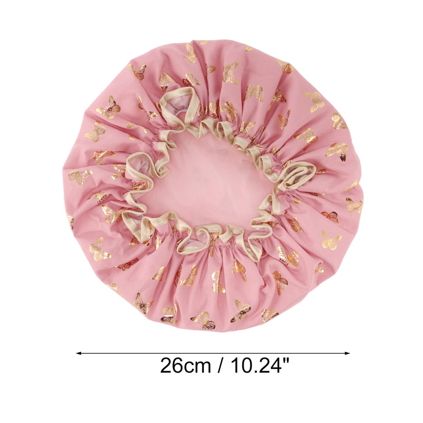 1 Pc Women Double Layer Gilded Butterfly Shower Cap for Bathroom Travel Rose Red