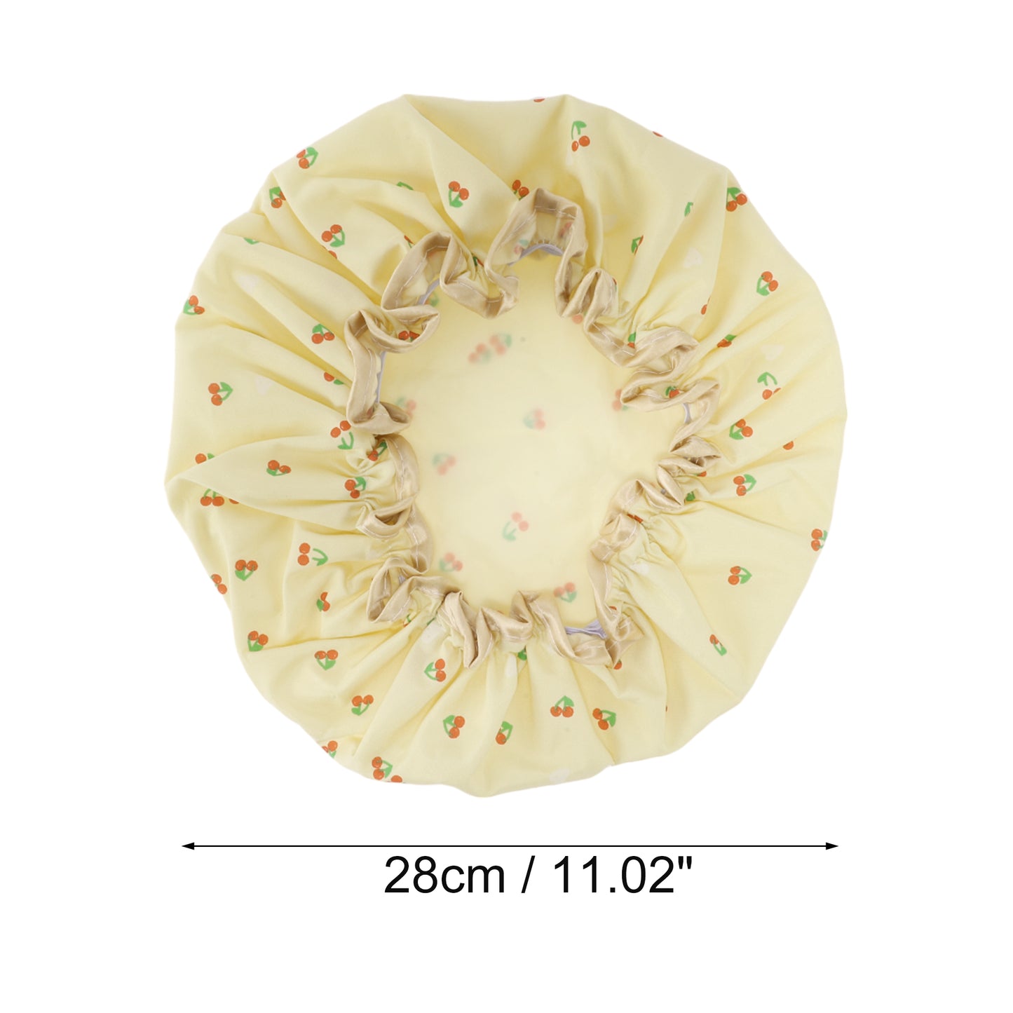 1 Pc Women Double Layer Cherry Pattern Shower Cap for Bathroom Vacation Yellow