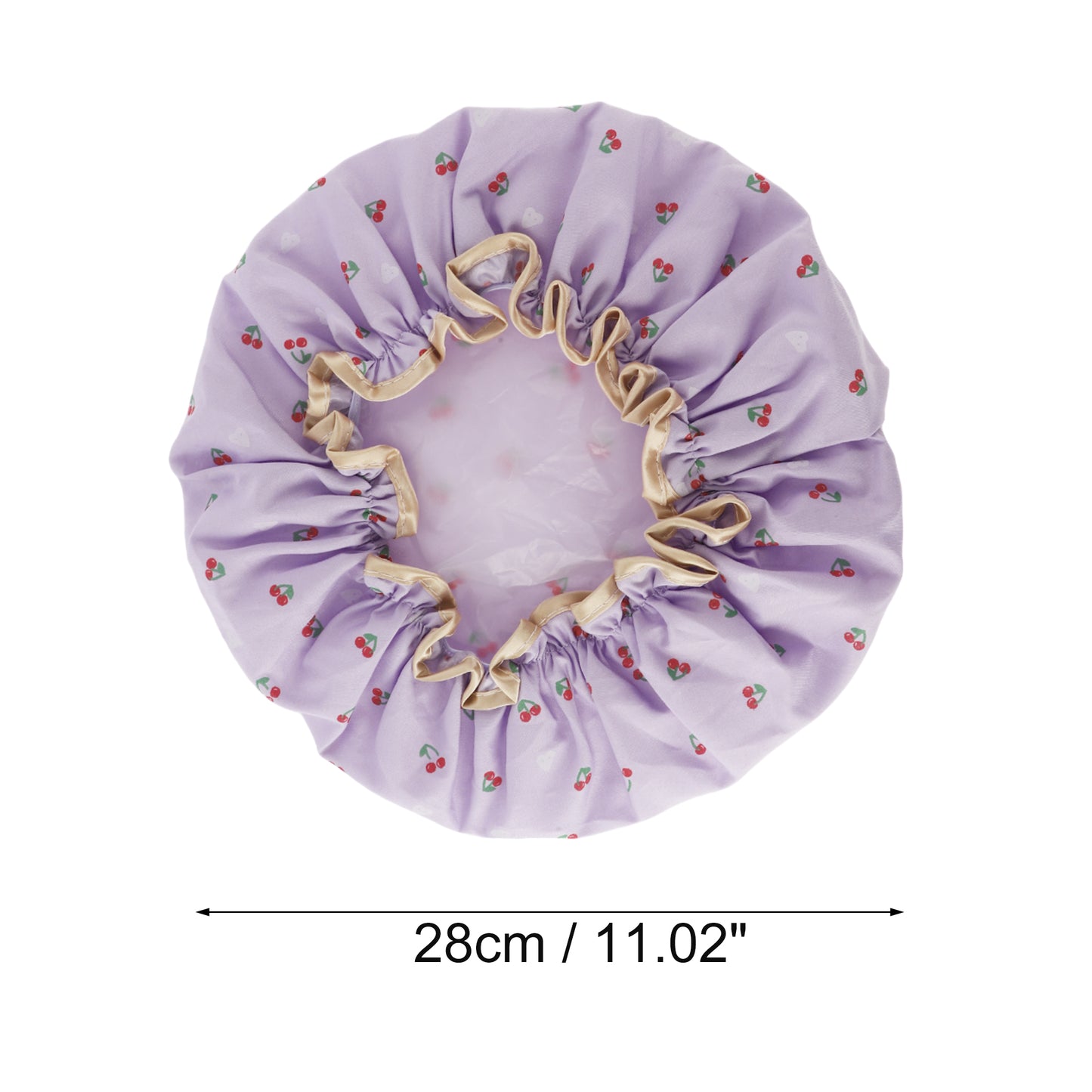 1 Pc Women Double Layer Cherry Pattern Shower Cap for Bathroom Vacation Purple
