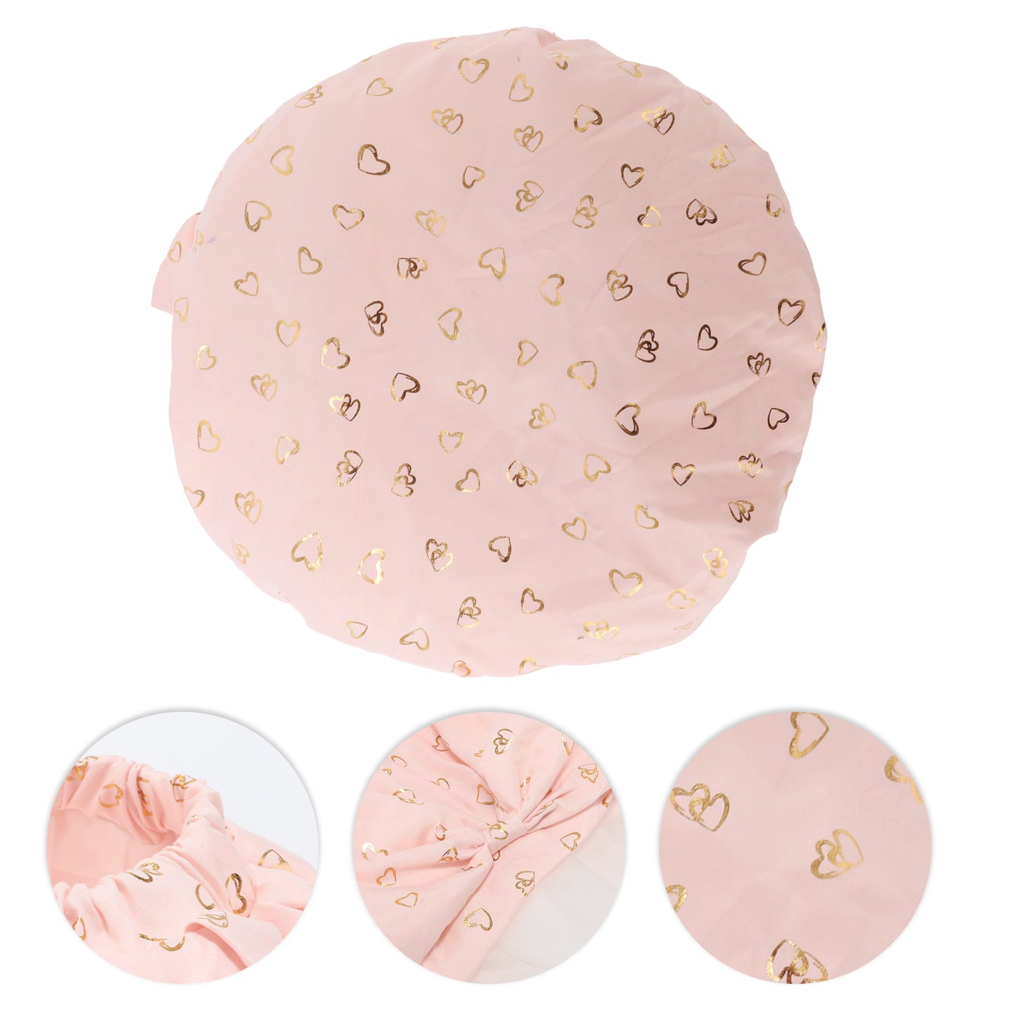 1 Pc Women Double Layer Heart Bow Shower Cap for Bathroom Vacation Travel Pink