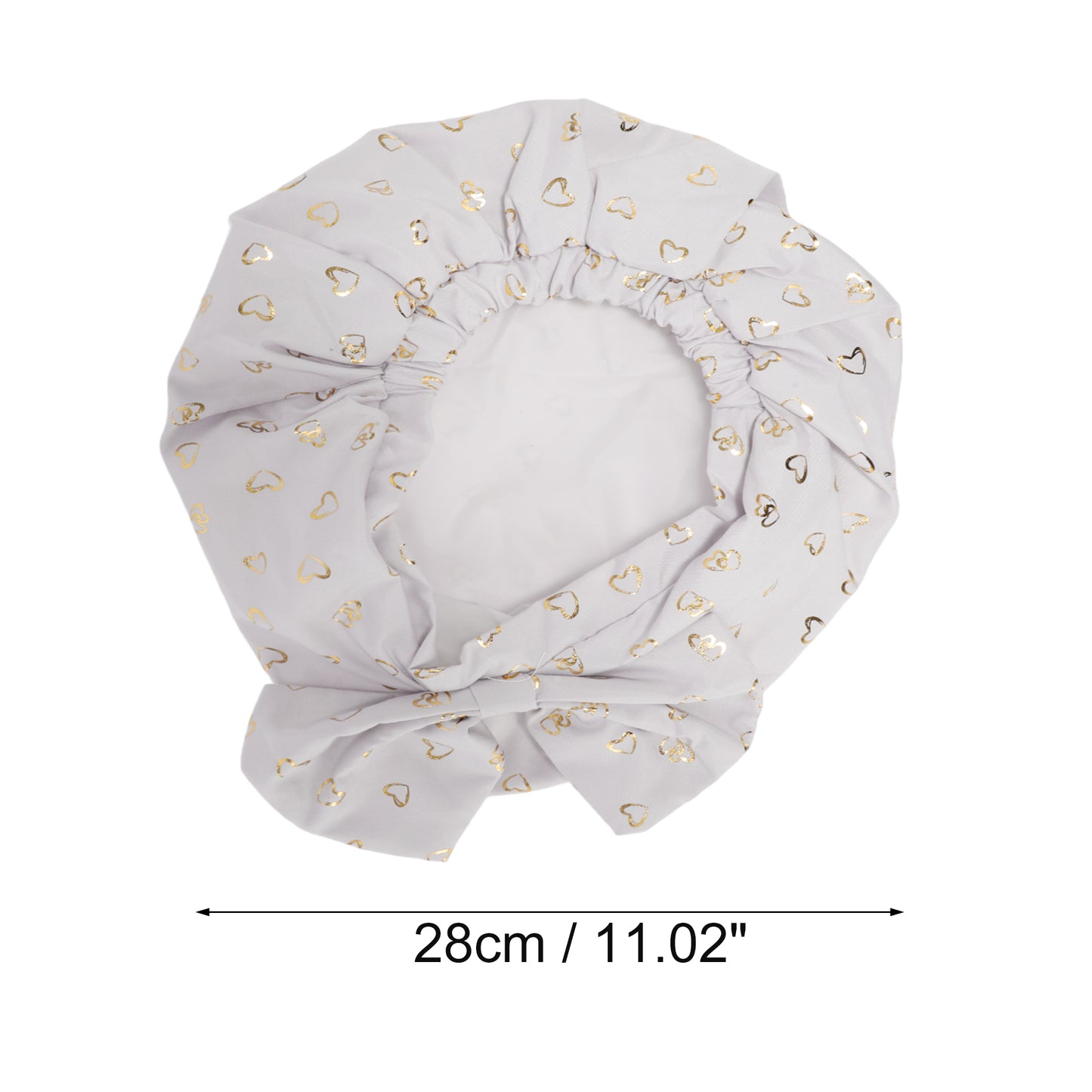 1 Pc Women Double Layer Heart Bow Shower Cap for Bathroom Vacation Travel Gray