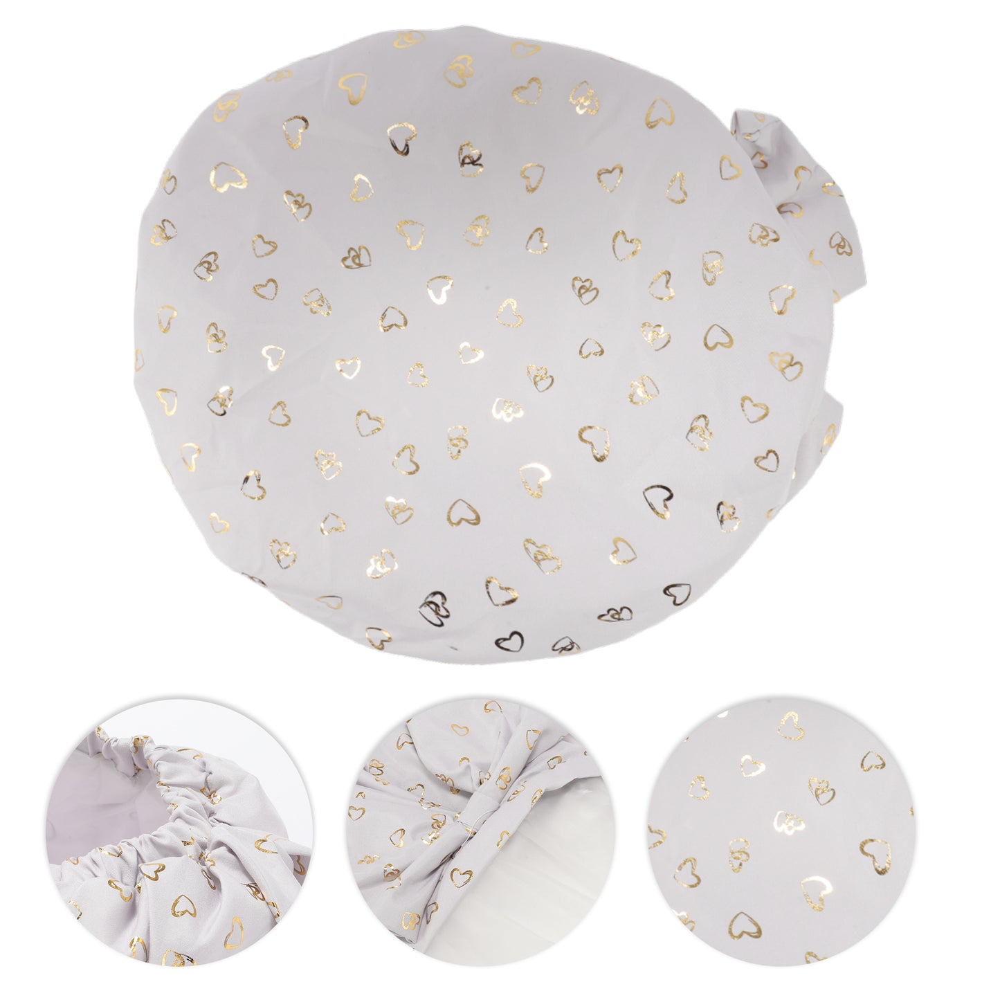 1 Pc Women Double Layer Heart Bow Shower Cap for Bathroom Vacation Travel Gray