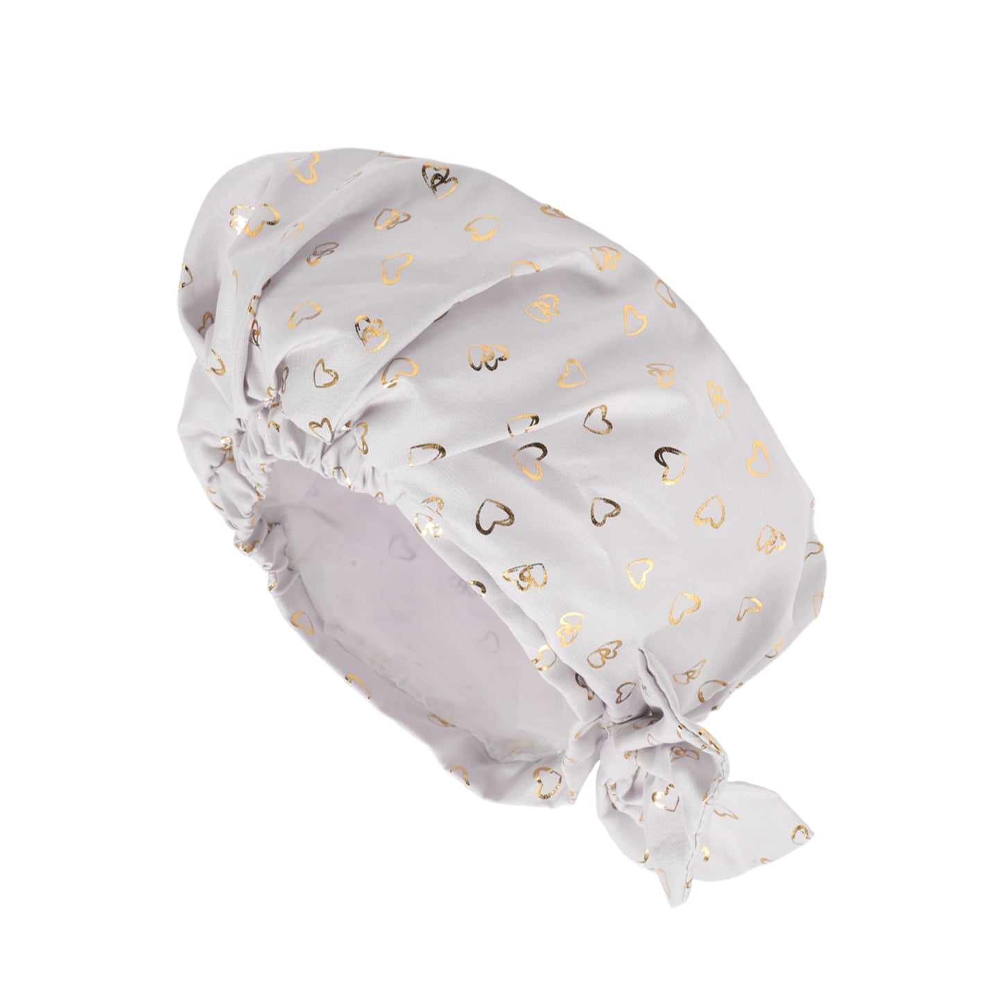 1 Pc Women Double Layer Heart Bow Shower Cap for Bathroom Vacation Travel Gray