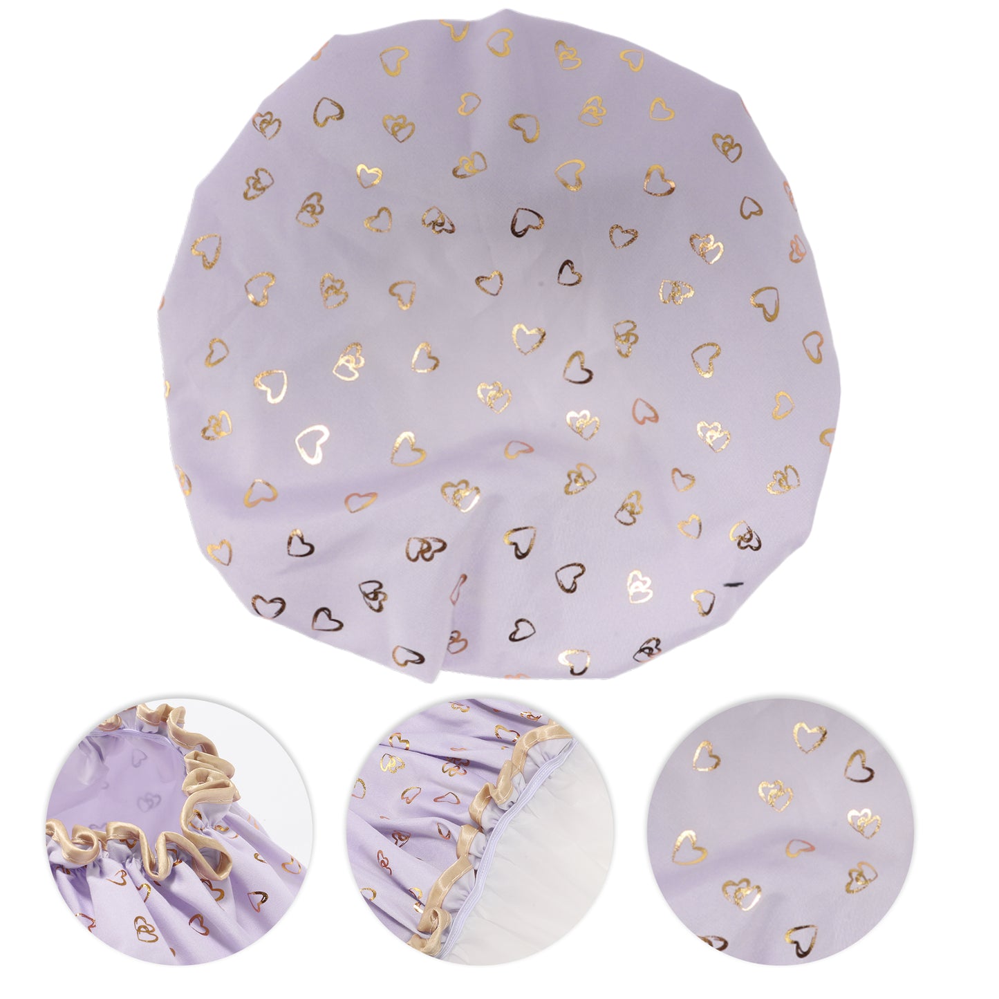 1 Pc Women Double Layer Heart-shaped Shower Cap for Bathroom Vacation Purple