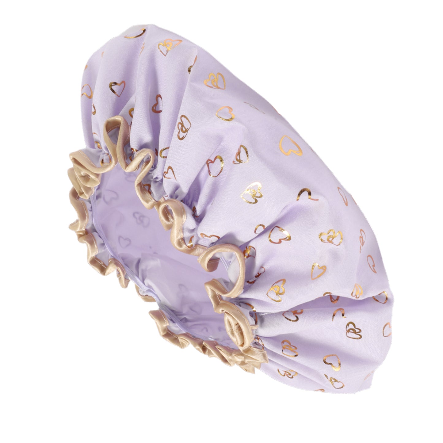 1 Pc Women Double Layer Heart-shaped Shower Cap for Bathroom Vacation Purple