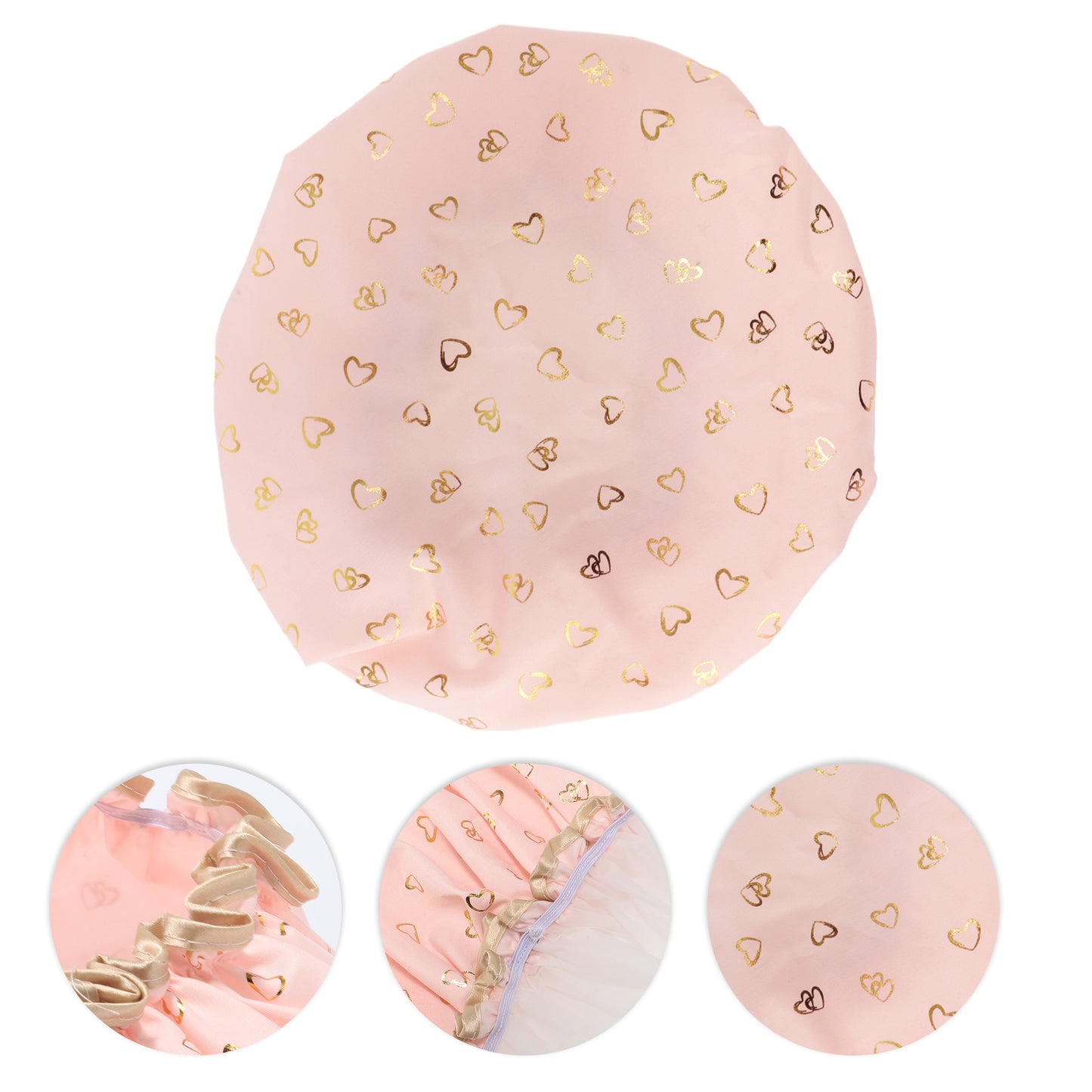 1 Pc Women Double Layer Heart-shaped Shower Cap for Bathroom Vacation Pink
