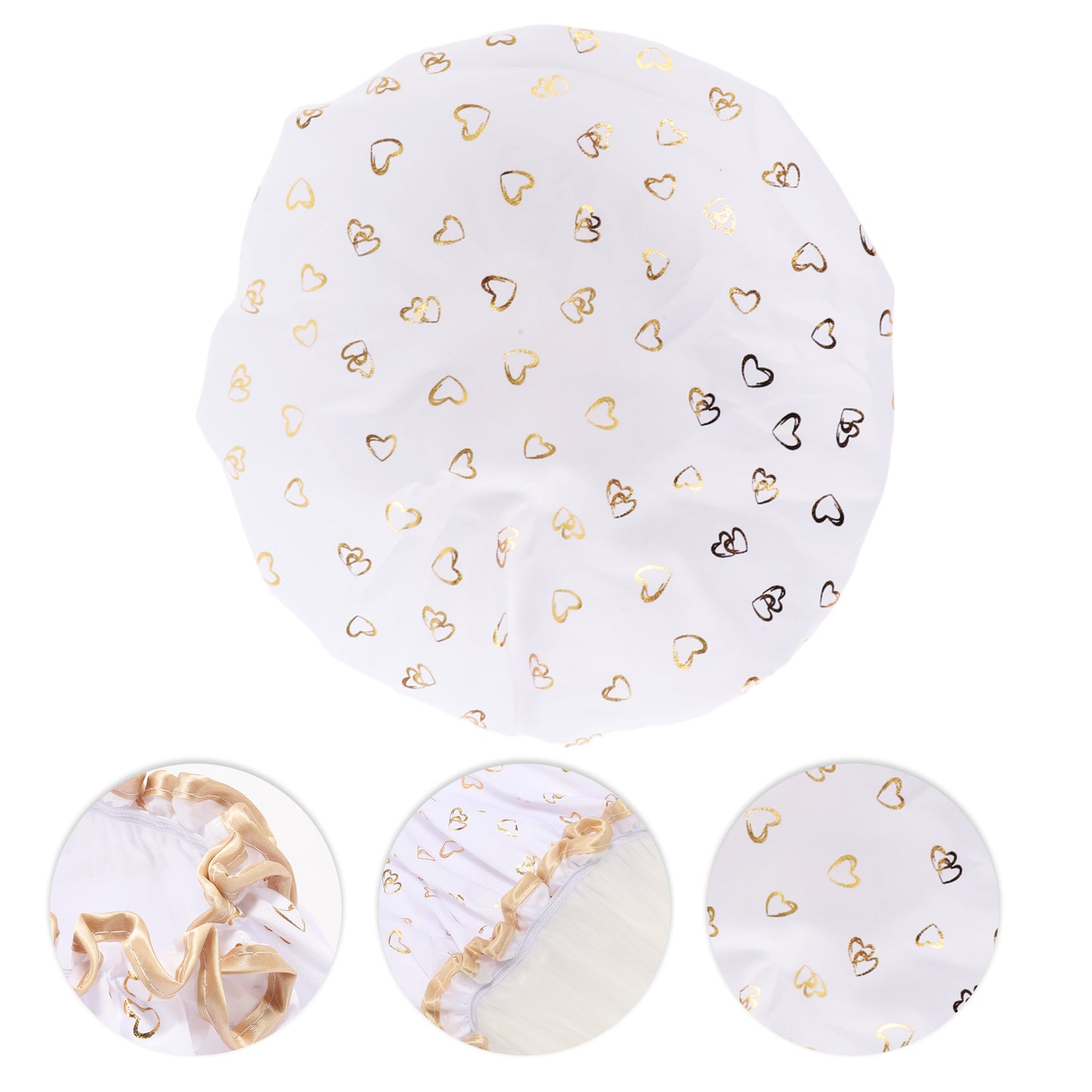 1 Pc Women Double Layer Heart-shaped Shower Cap for Bathroom Vacation White