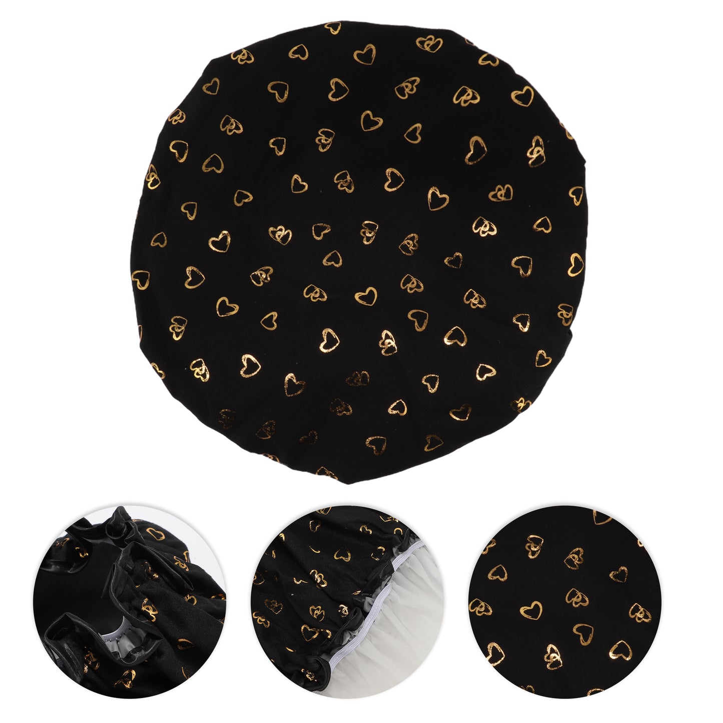 1 Pc Women Double Layer Heart-shaped Shower Cap for Bathroom Vacation Black