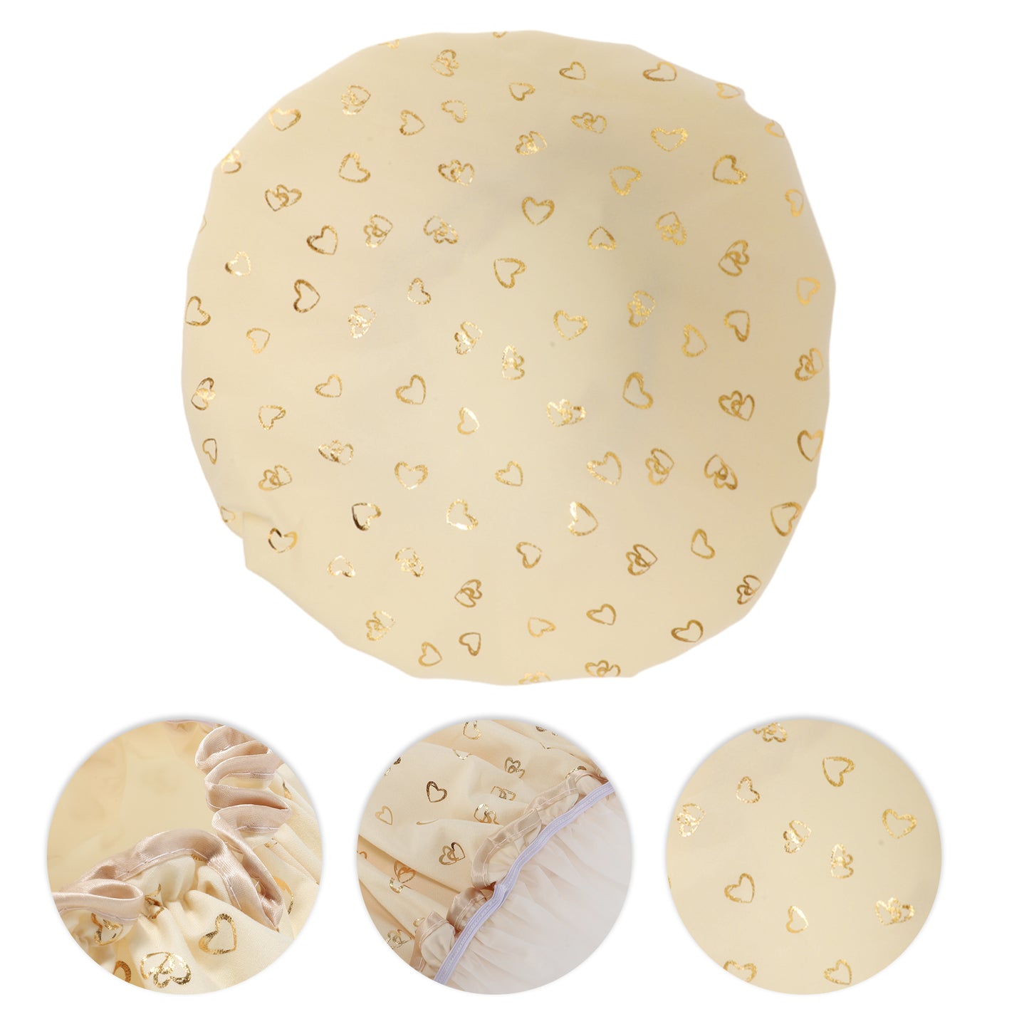 1 Pc Women Double Layer Heart-shaped Shower Cap for Bathroom Vacation Champagne