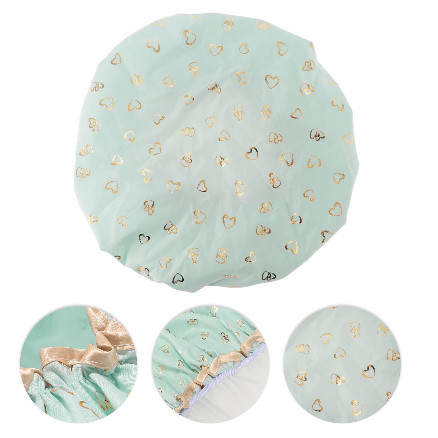 1 Pc Women Double Layer Heart-shaped Shower Cap for Bathroom Vacation Light Green