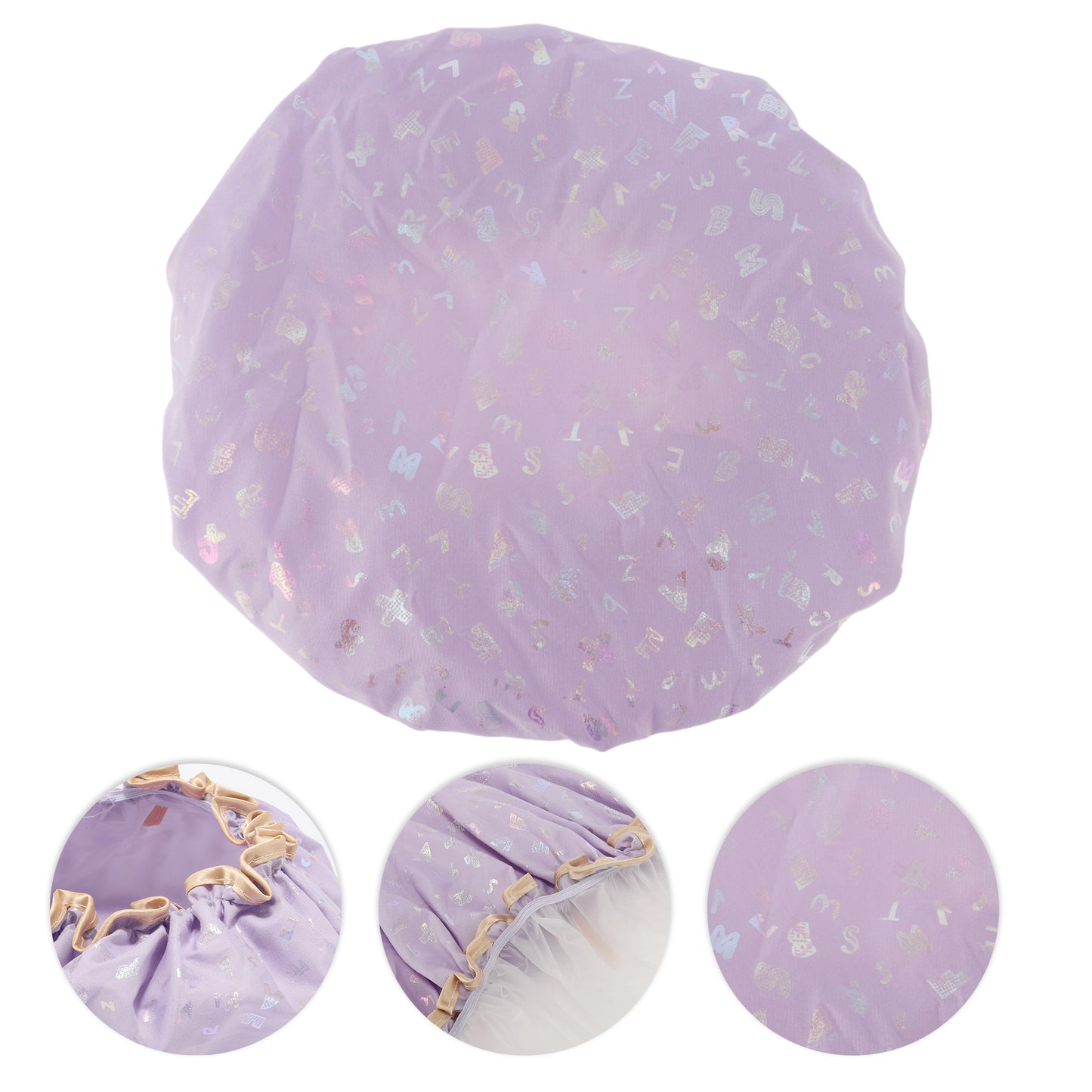 1 Pc Women Double Layer Alphabet Pattern Shower Cap for Bathroom Vacation Purple