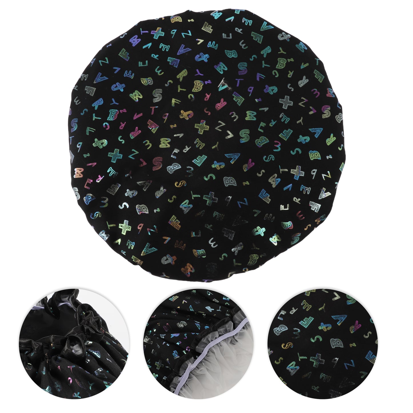 1 Pc Women Double Layer Alphabet Pattern Shower Cap for Bathroom Vacation Black
