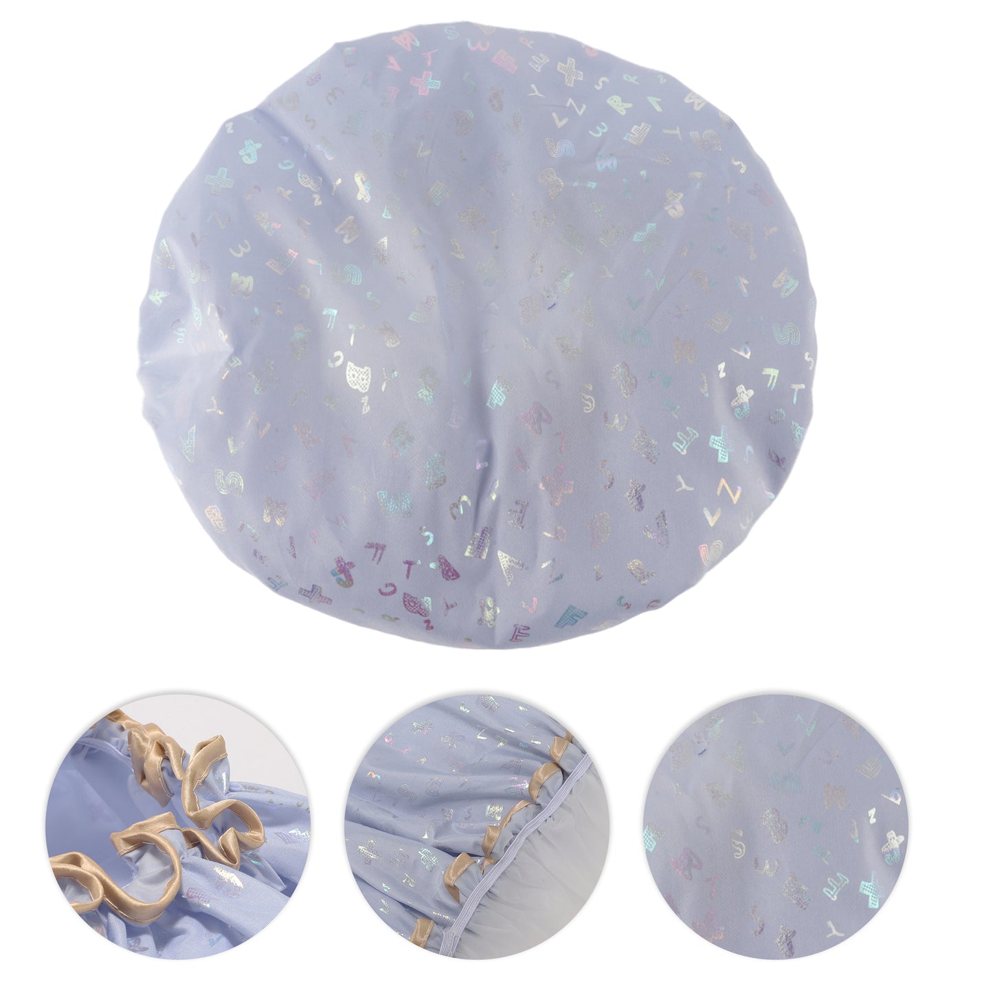 1 Pc Women Double Layer Alphabet Pattern Shower Cap for Bathroom Vacation Blue