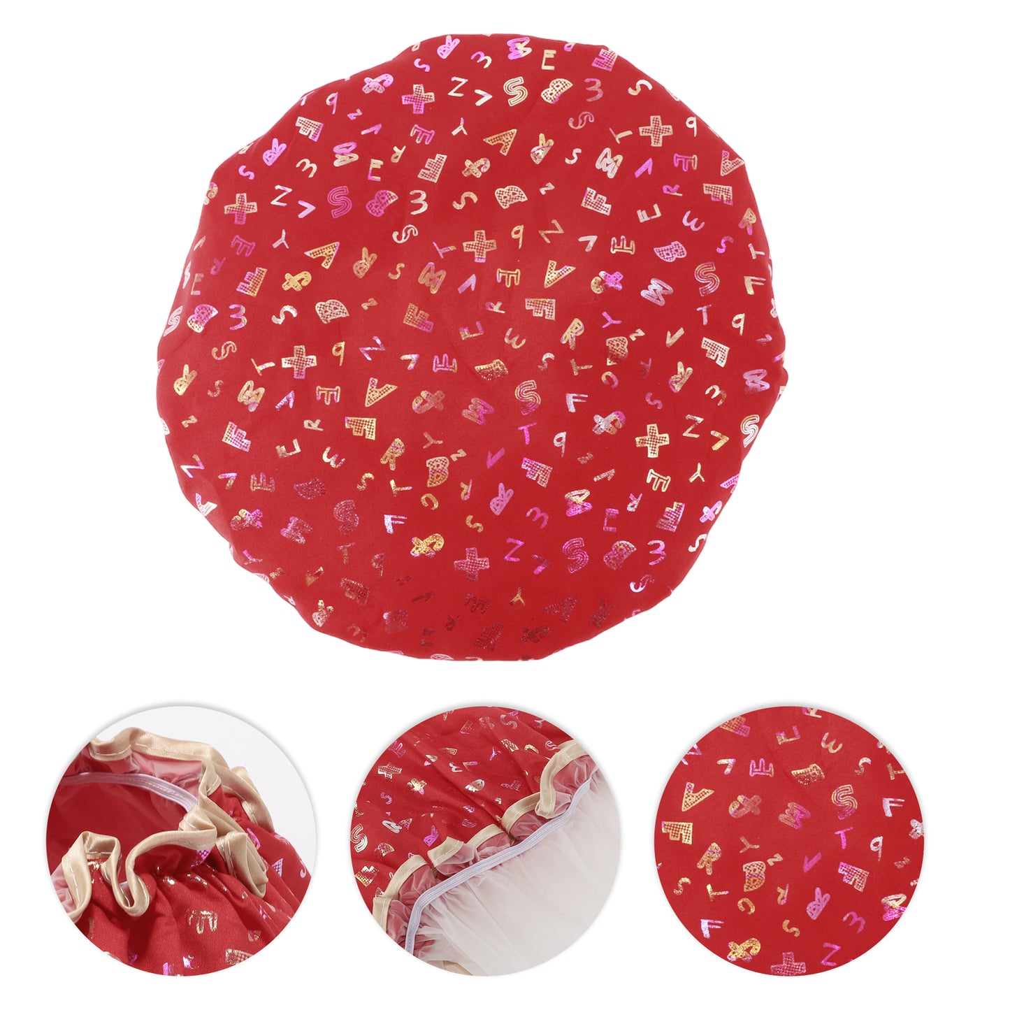 1 Pc Women Double Layer Alphabet Pattern Shower Cap for Bathroom Vacation Red