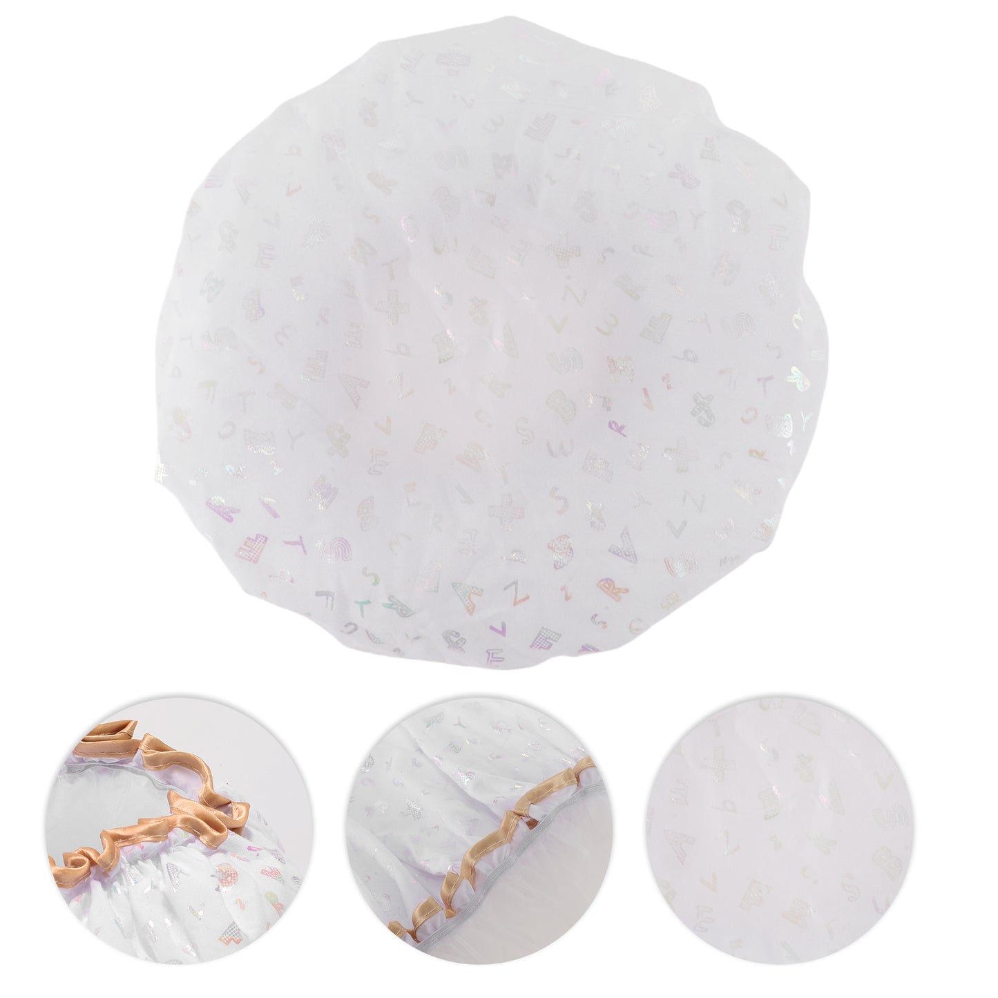1 Pc Women Double Layer Alphabet Pattern Shower Cap for Bathroom Vacation White