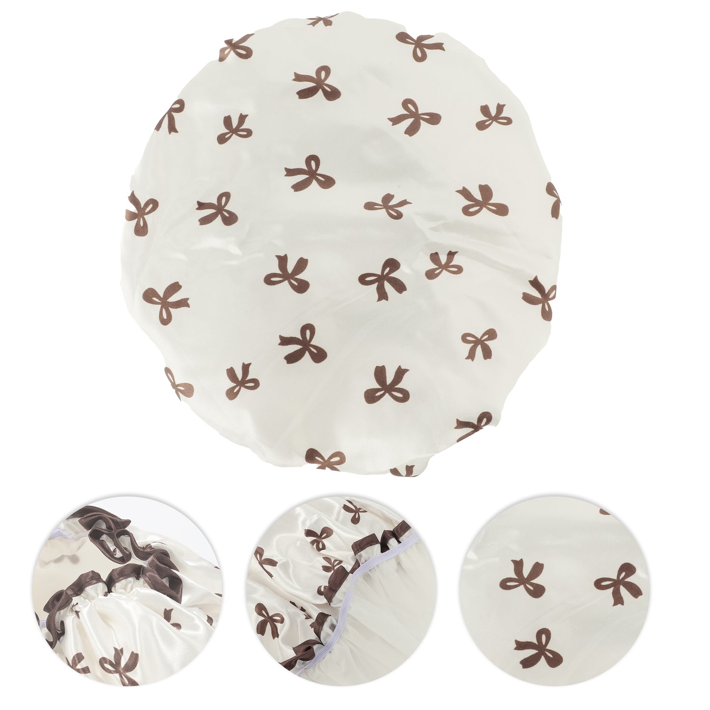 1 Pc Women Double Layer Bow Shower Cap for Bathroom Vacation Travel Hotel White