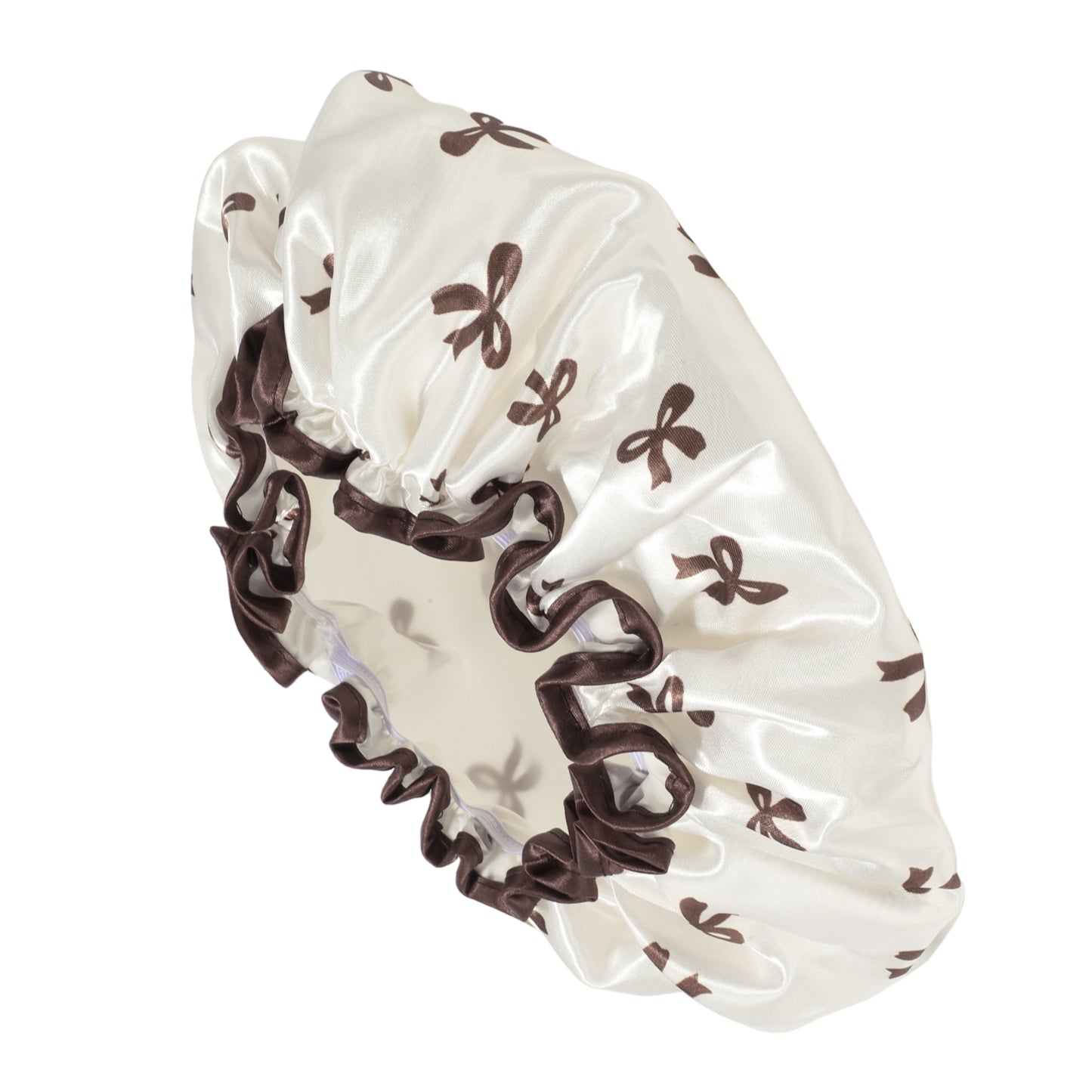 1 Pc Women Double Layer Bow Shower Cap for Bathroom Vacation Travel Hotel White
