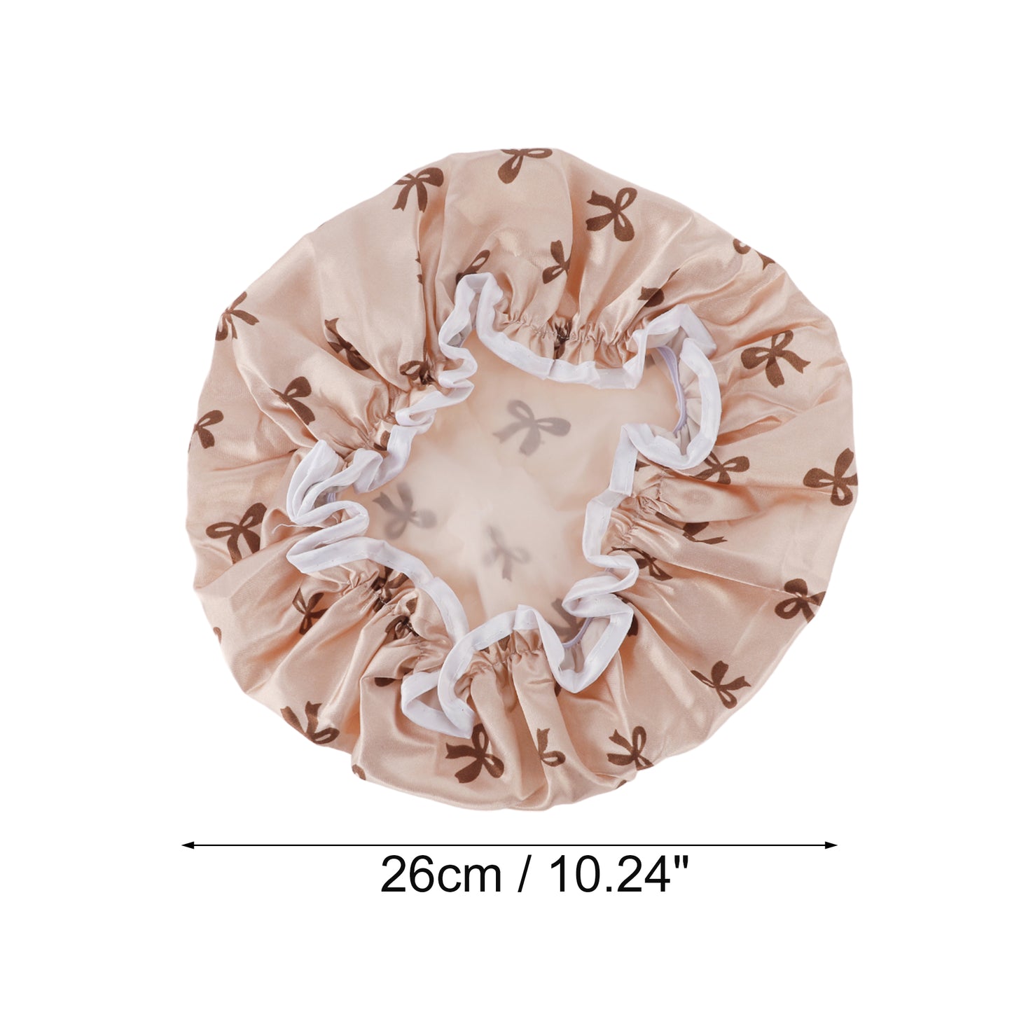 1 Pc Women Double Layer Bow Shower Cap for Bathroom Vacation Travel Hotel Brown