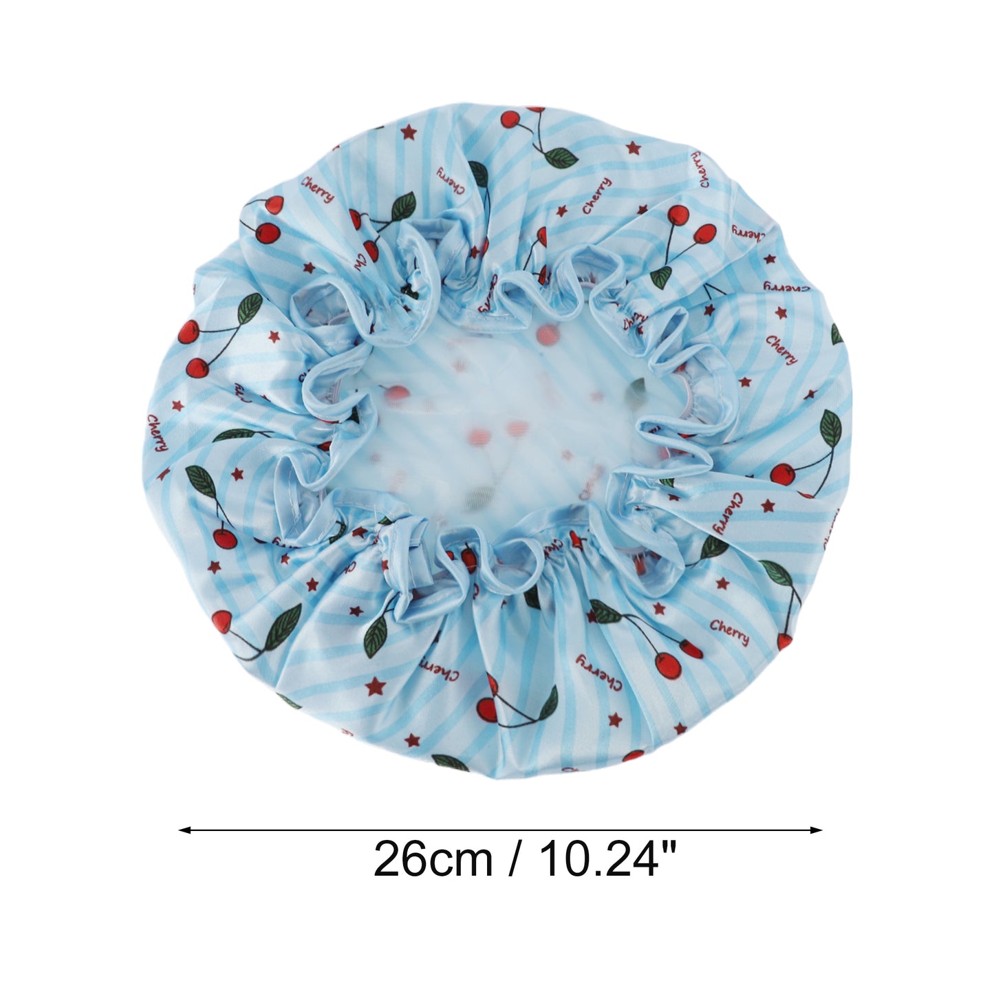 1 Pc Women Double Layer Small Cherry Shower Cap for Bathroom Vacation Sky Blue