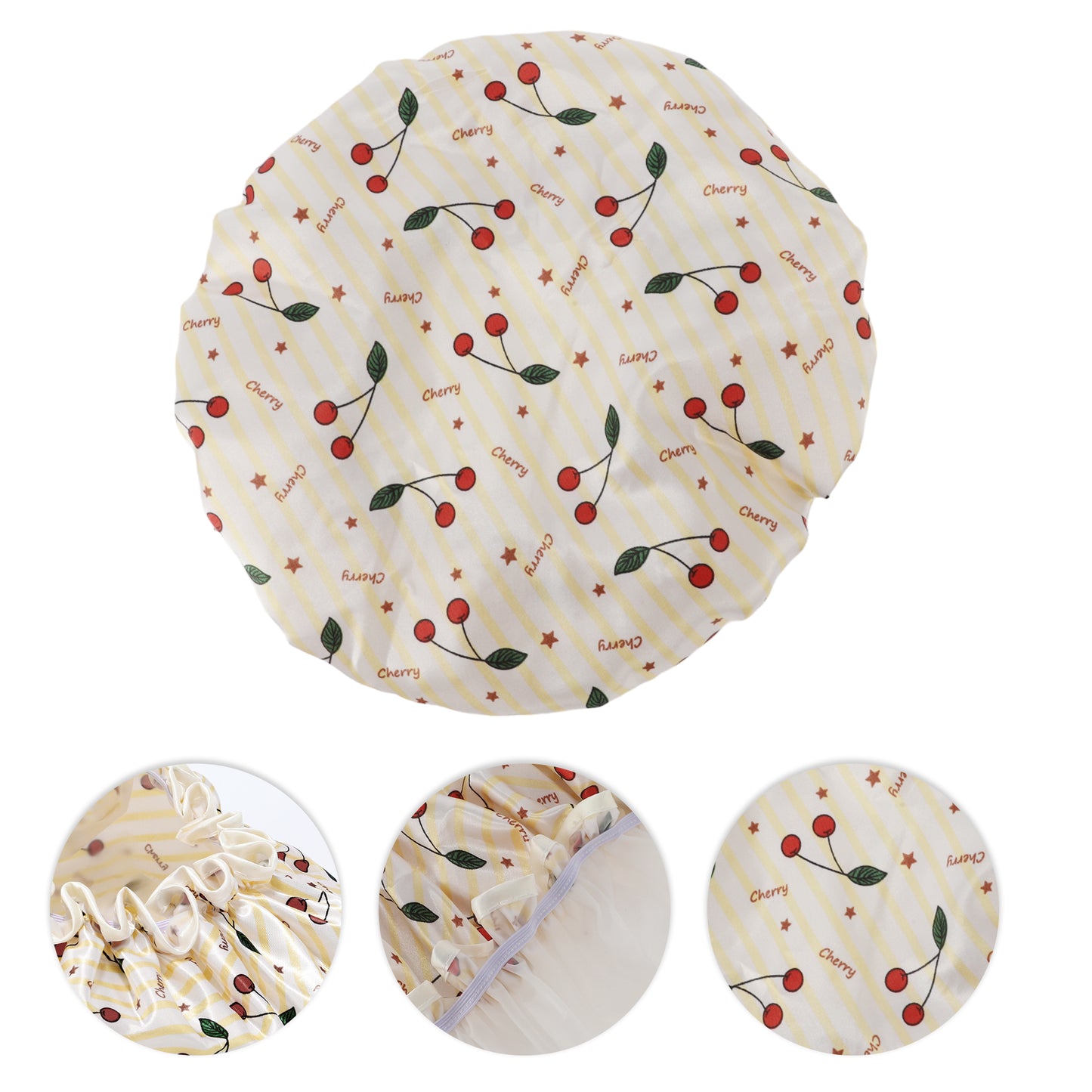 1 Pc Women Double Layer Small Cherry Shower Cap for Bathroom Vacation Yellow